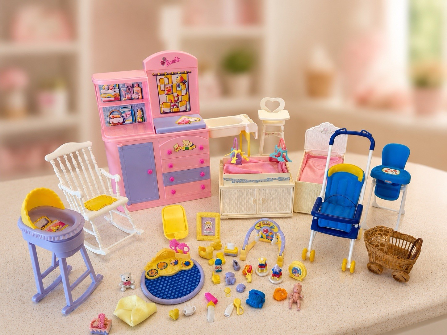 2002 Mattel Barbie Happy Family Nursery Playset Crib Chair Changing Table Lot +