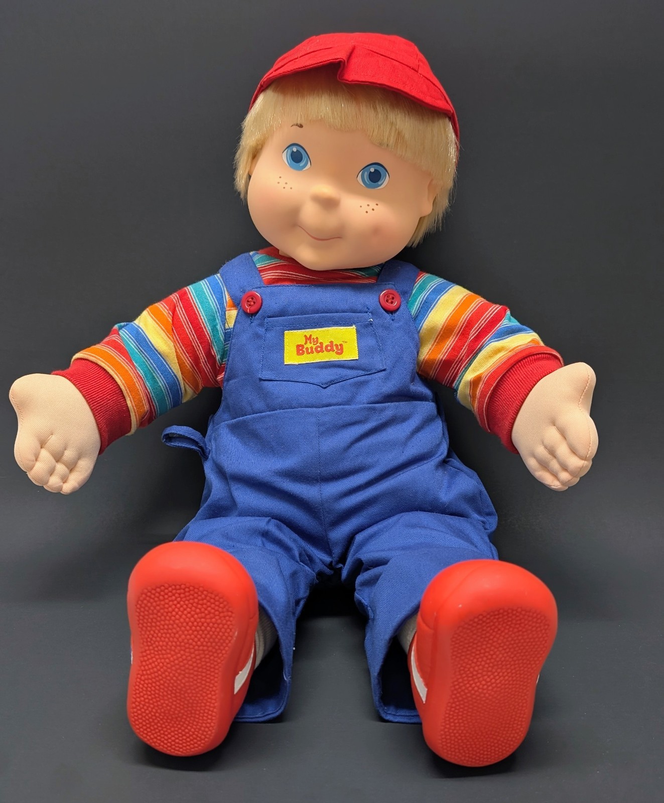 Playskool Vintage MY BUDDY Doll 1986 Hasbro Blonde Hair Red Shoes Plush Boy