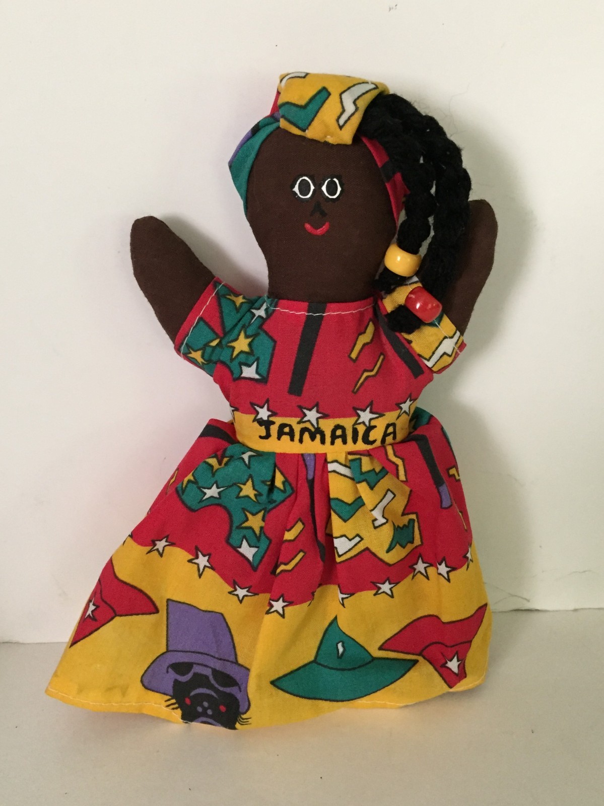 Vintage Jamaica/Caribbean Handmade Colorful Cloth Rag Folk Doll 6.5″ Tall