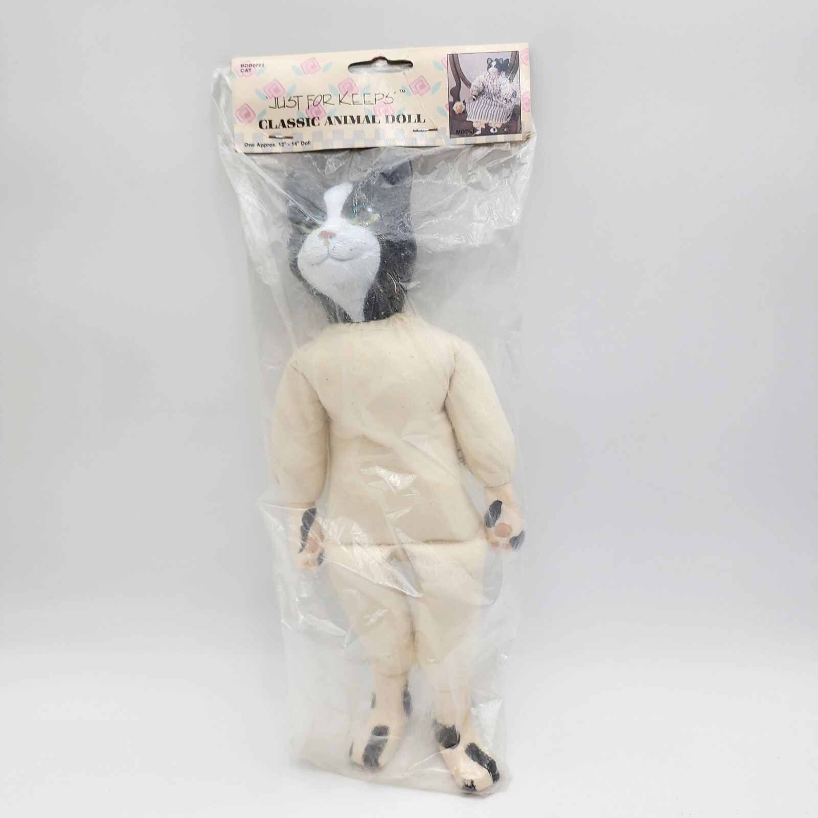 Just For Keeps Classic CAT 14″ Vintage Animal Body Doll Crafts Black White NEW