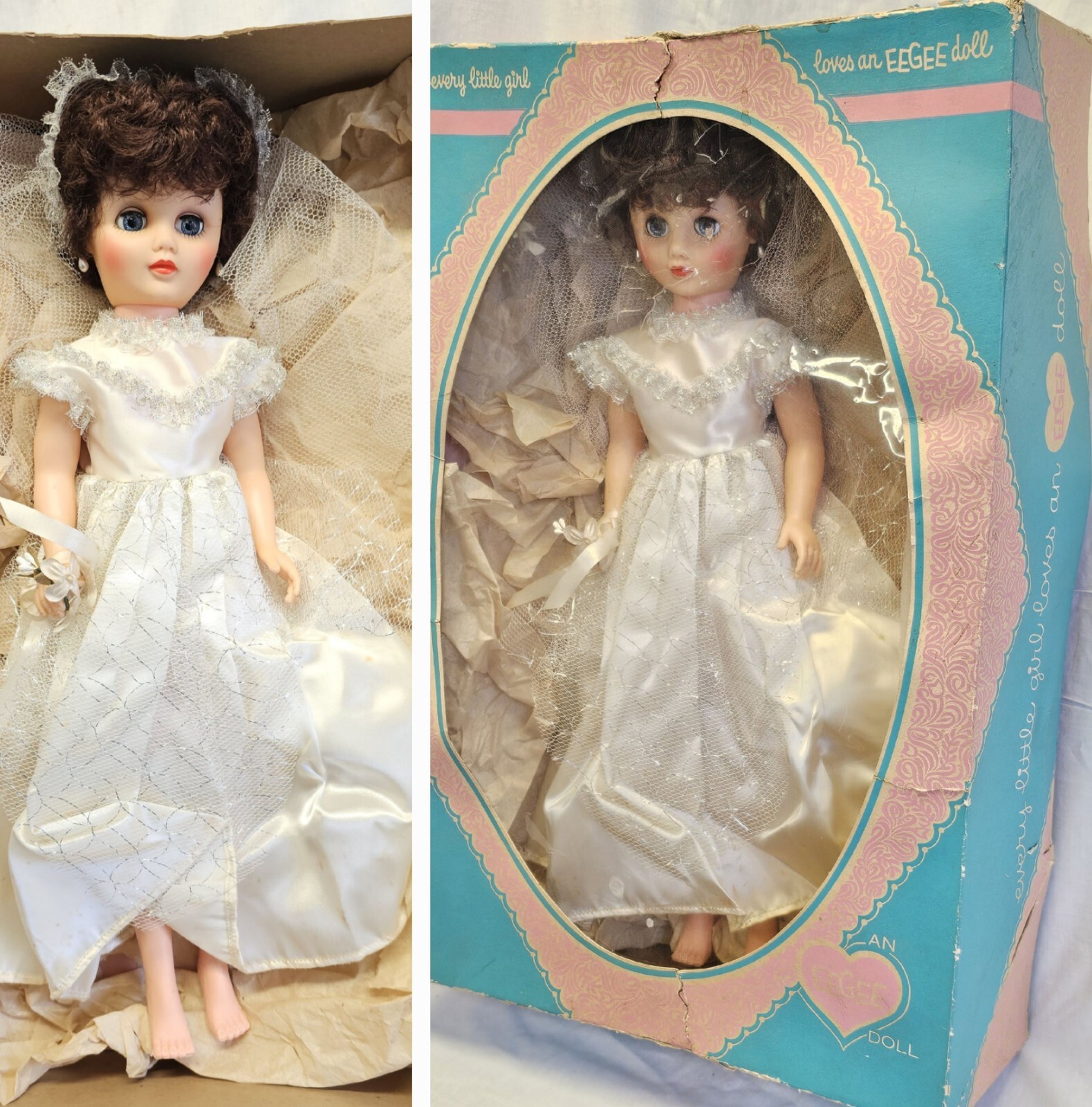 Vintage 1950’s Eegee 20″ Miss Debutante Bridal Walker Doll Orig Box Sleeper Eyes