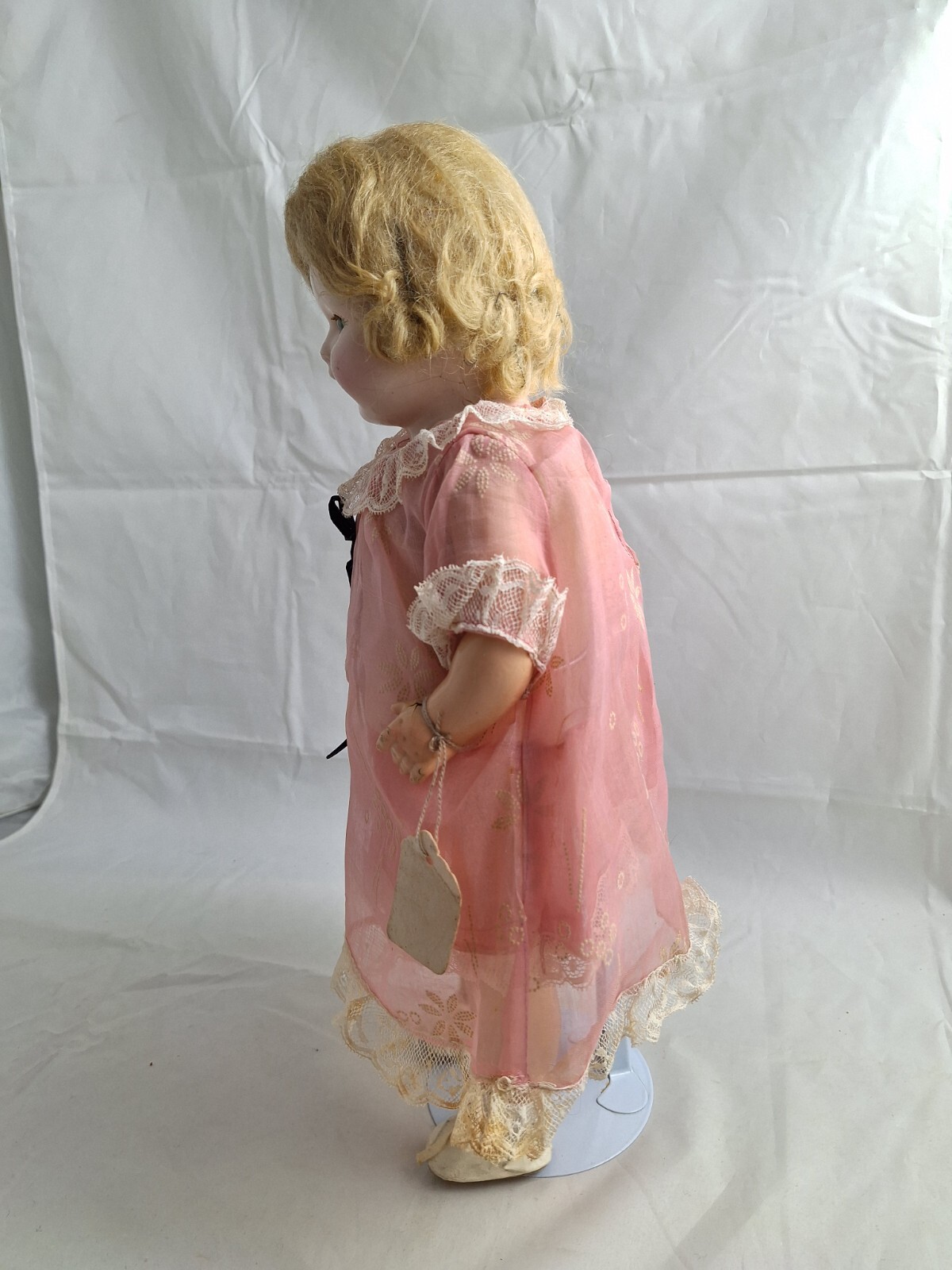 Antique 16” Composition Mama Doll Tin Eyes Old Clothes + Mohair Wig 1910s-1920s