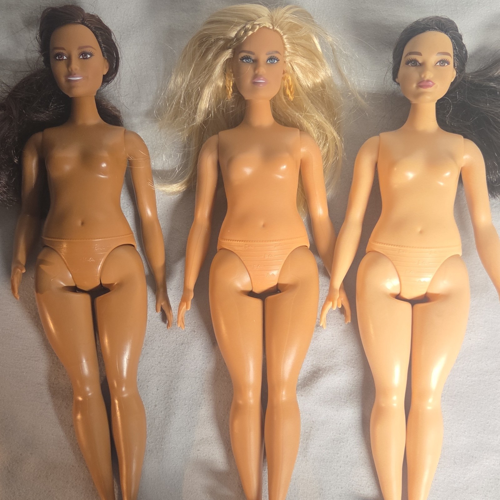 3 Nude Dolls, Multi Hair Color Brown & Blonde, Brown And Blue Eyes