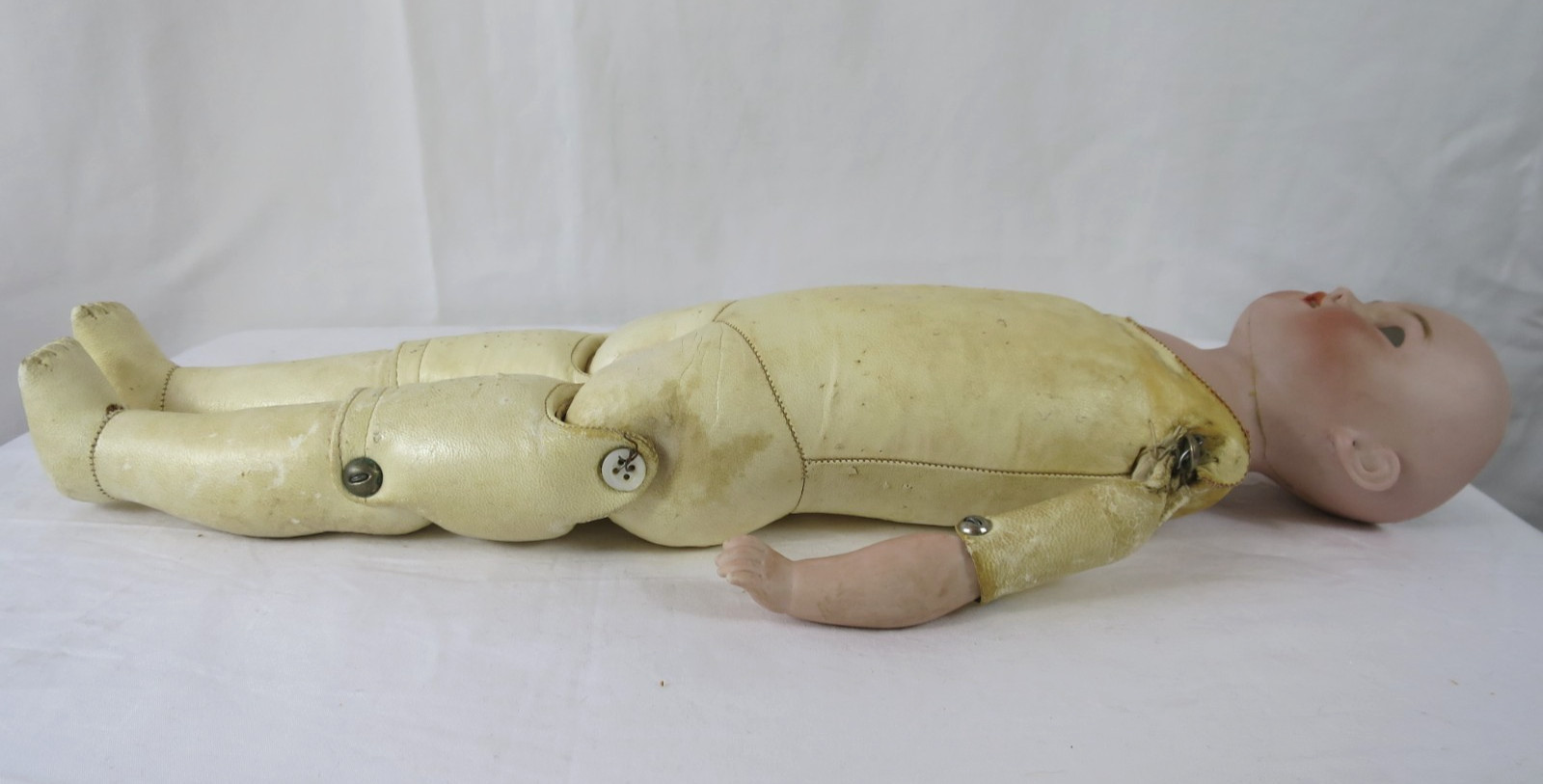 Antique Simon Halbig Bisque Head Leather Body German Doll Needs Repair