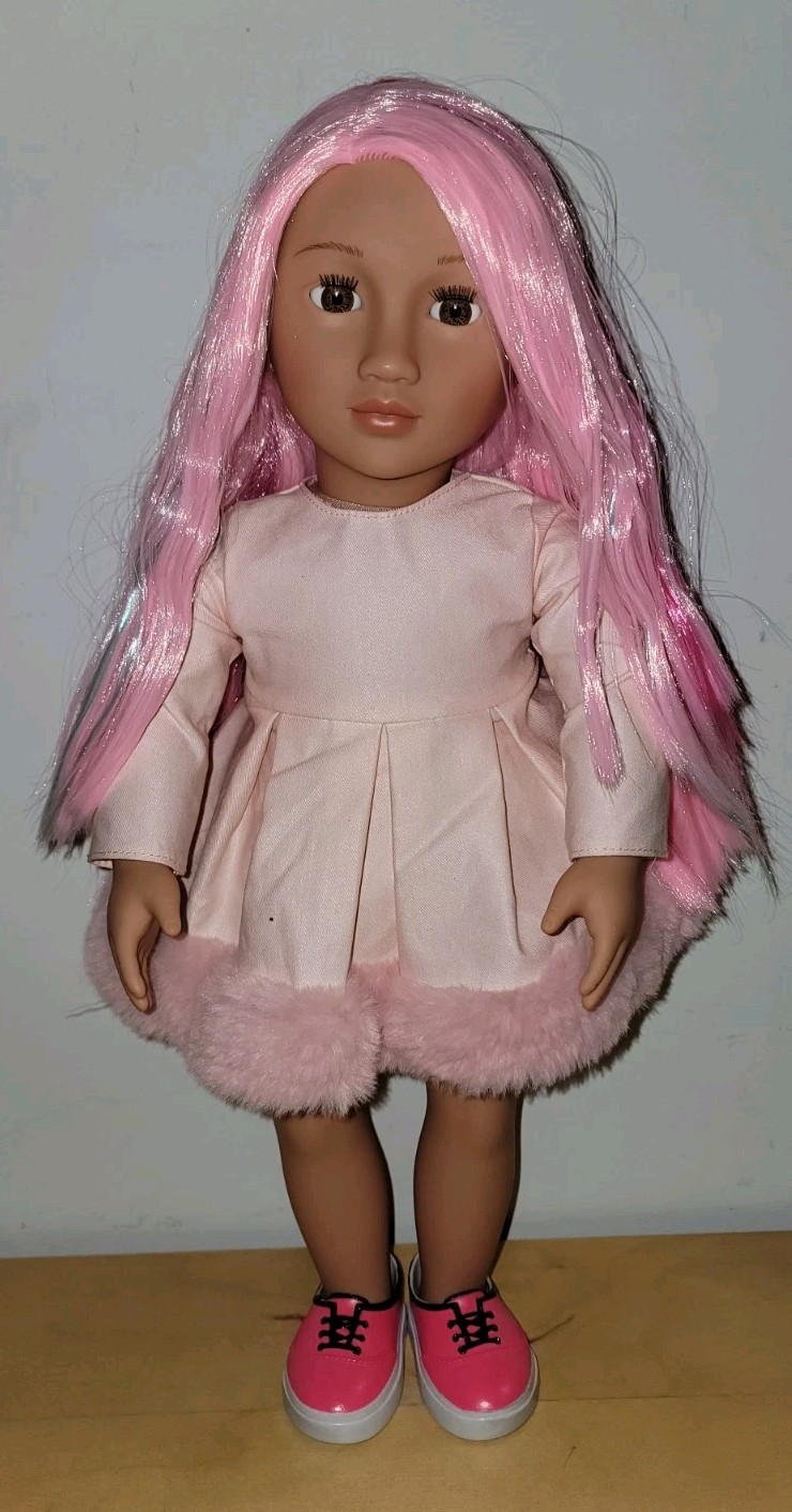 Our Generation Rosa Doll 18″ Pink and Blue Hair, Pink Dress, Brown Eyes Latina