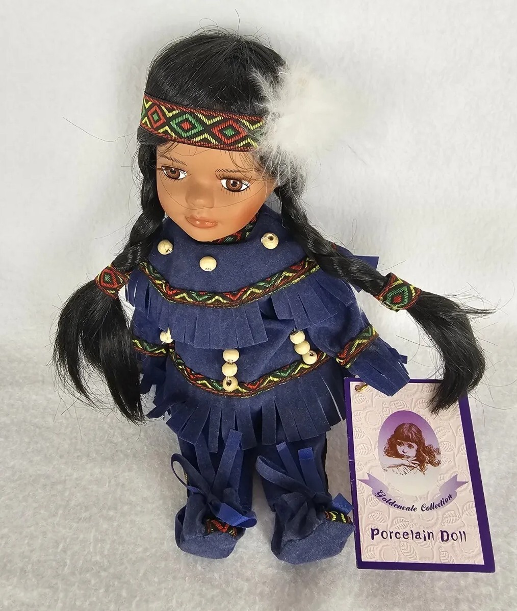 Vintage Goldenvale Collection Porcelain Indian Native American Doll 8.5in