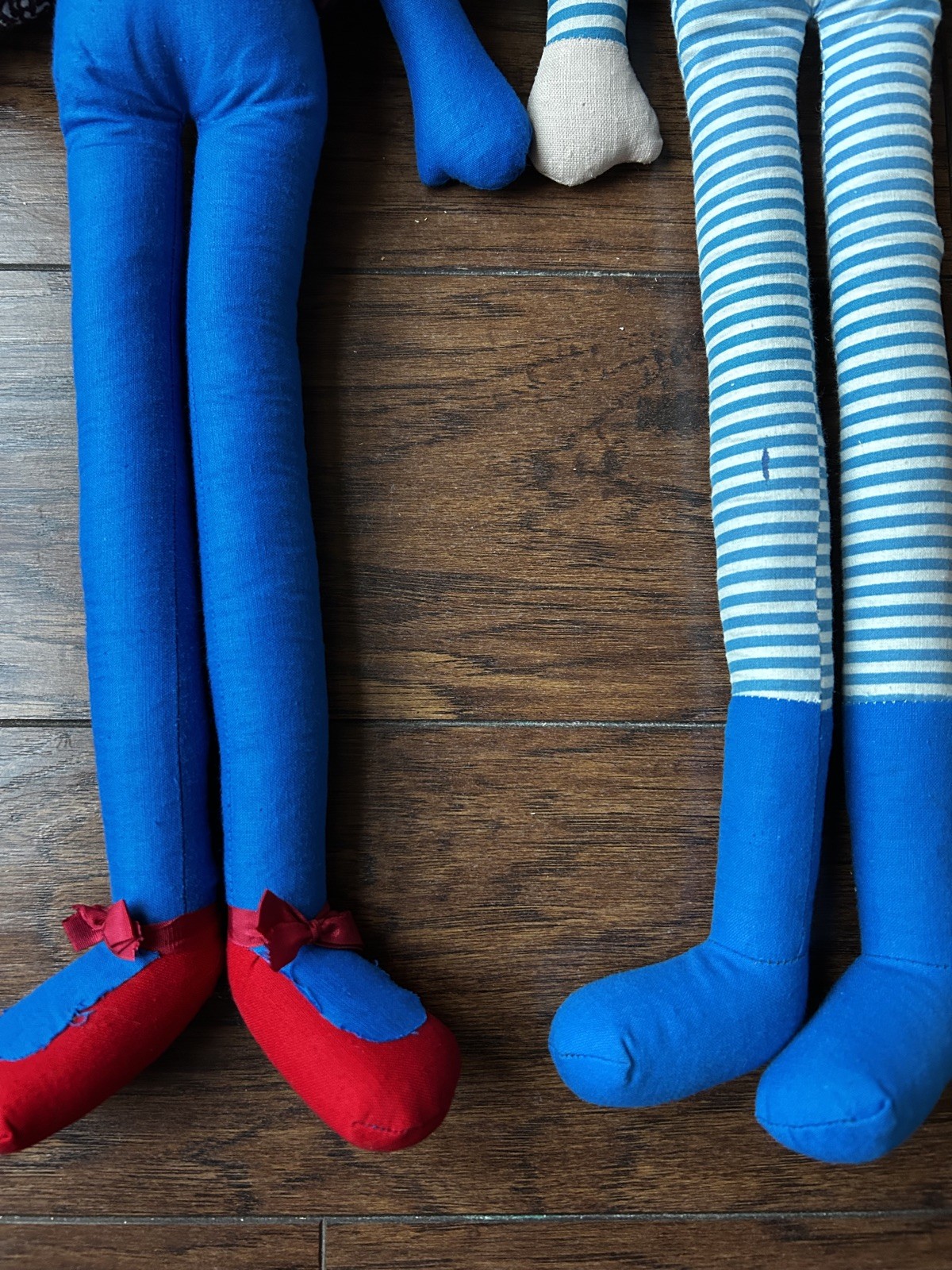 TWO Vintage Lobby Loo Blue &Red Rag Dolls Long Legs Blonde and Brown Hair Braids