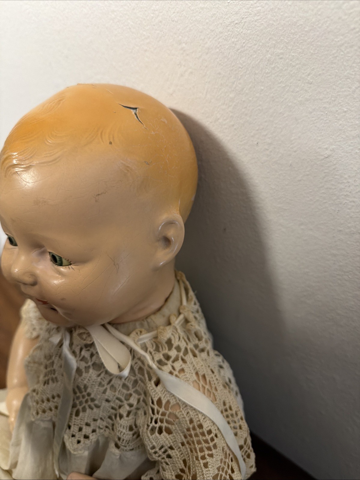 ANTIQUE EIH CO DIMPLES CLOTH AND COMPOSITION DOLL WITH SLEEP EYES HEAD HAS WEAR