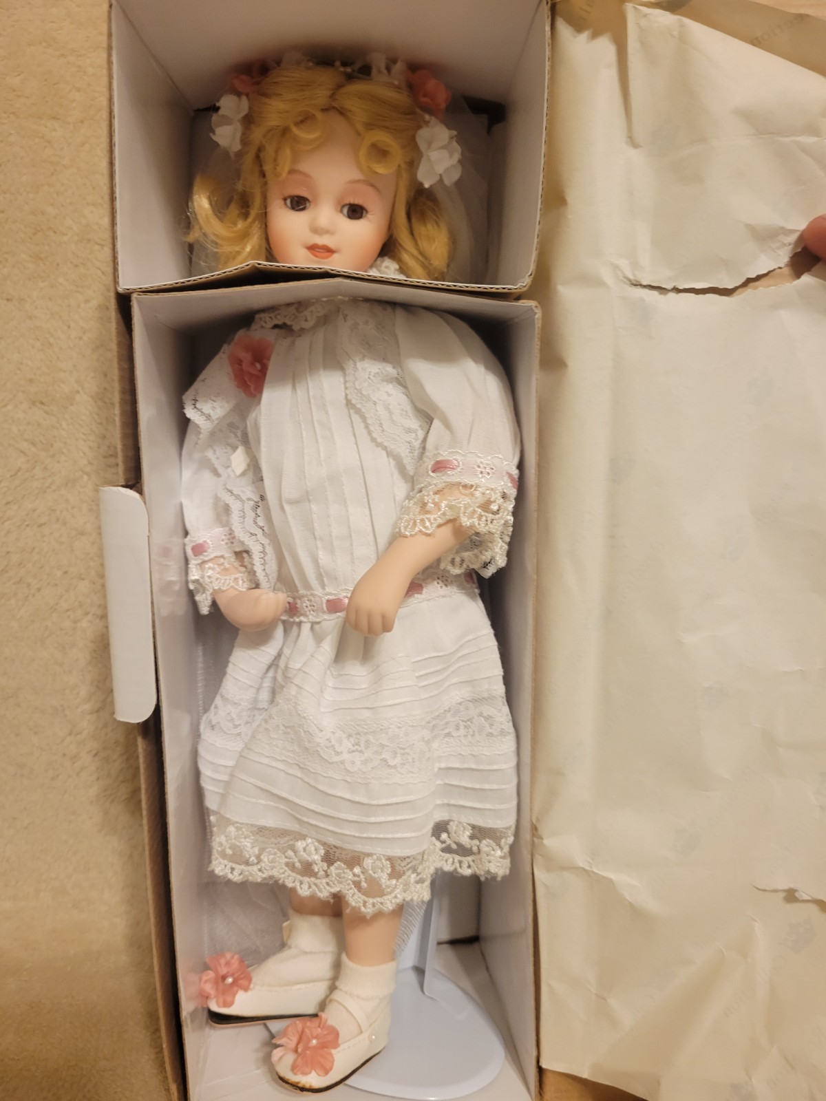 Royalton Collection Bisque Doll w/Stand Maud Humphrey Bogart’s “Playing Bride”