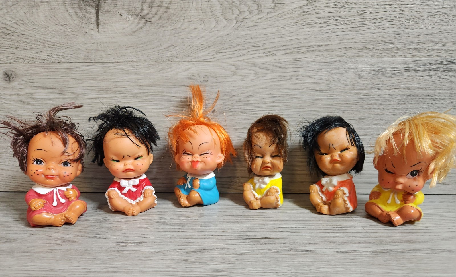 Vintage Moody Cuties Vinyl Rubber Toy Dolls Lot of 6 1960s Korean 3.5” – Winking