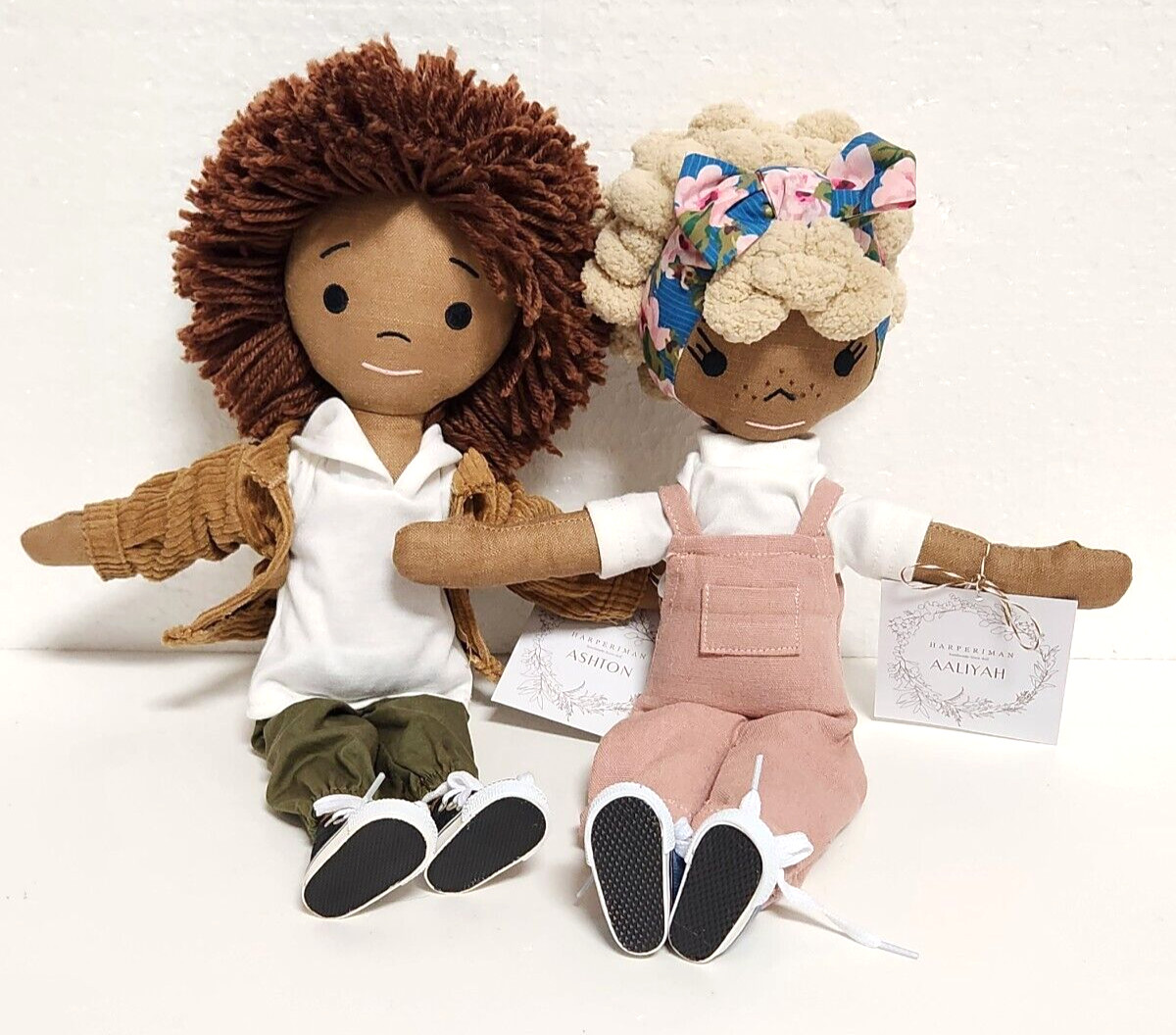 HarperIman 14″ Handmade Linen Dolls – AAliyah & Ashton