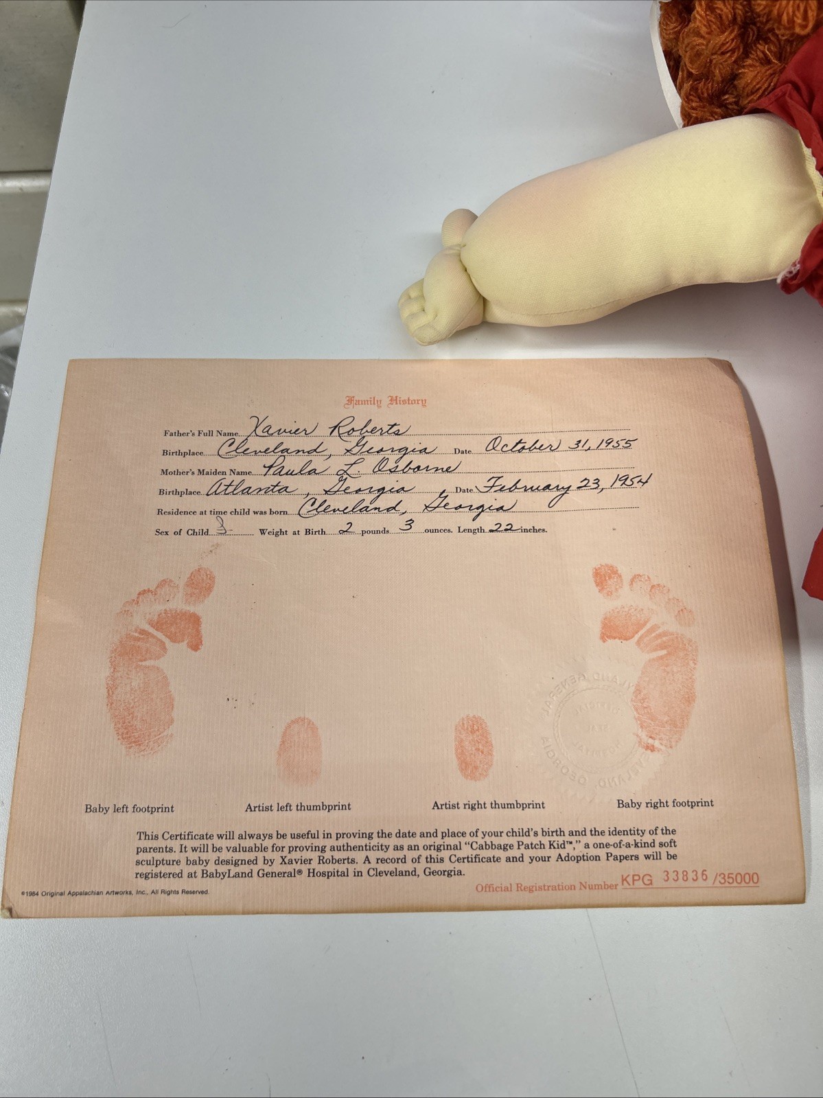 Xavier Roberts Soft Sculpture Cabbage Patch Doll 1984 The Little People Signed