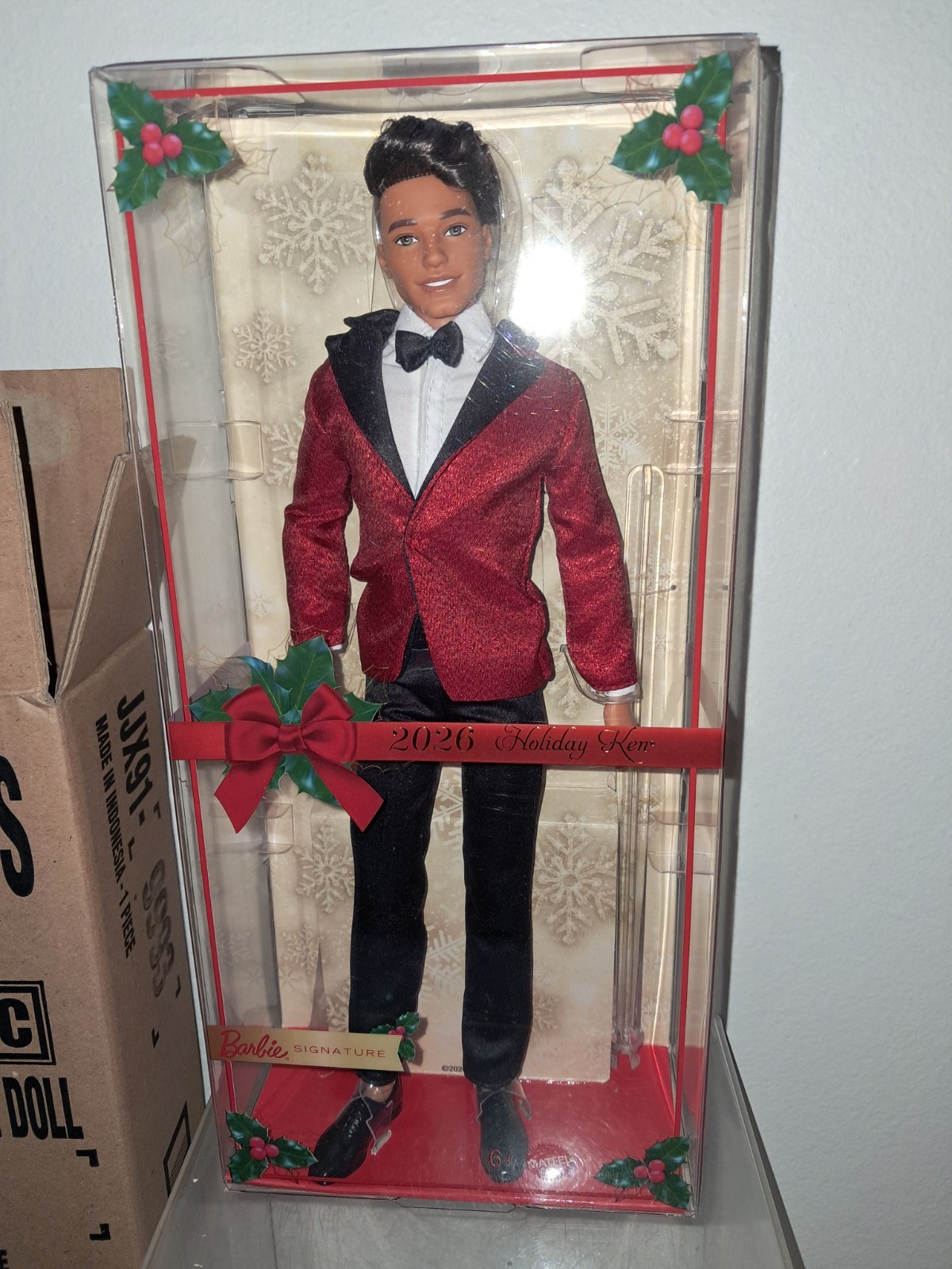 BARBIE HOLIDAY KEN DOLL DARK HAIR 2026 RED JACKET ROOTED HAIR IN HAND