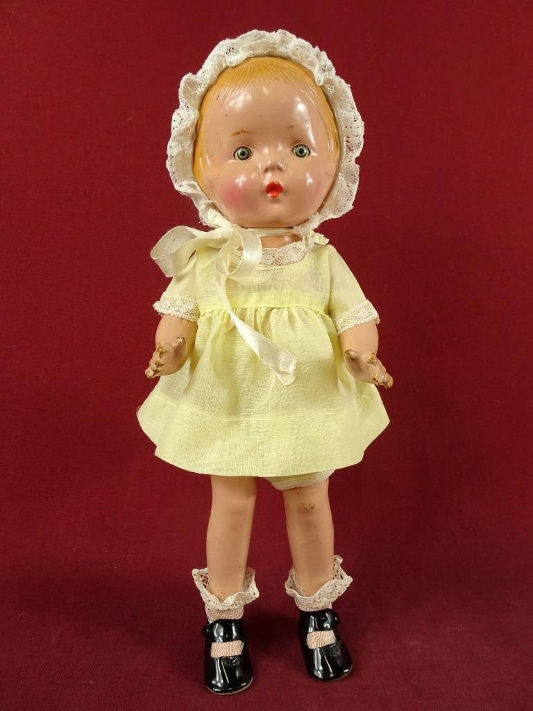 Antique Vintage 1930s Composition Patsy Type Doll Tin Sleep Eyes 12.5″ Unmarked