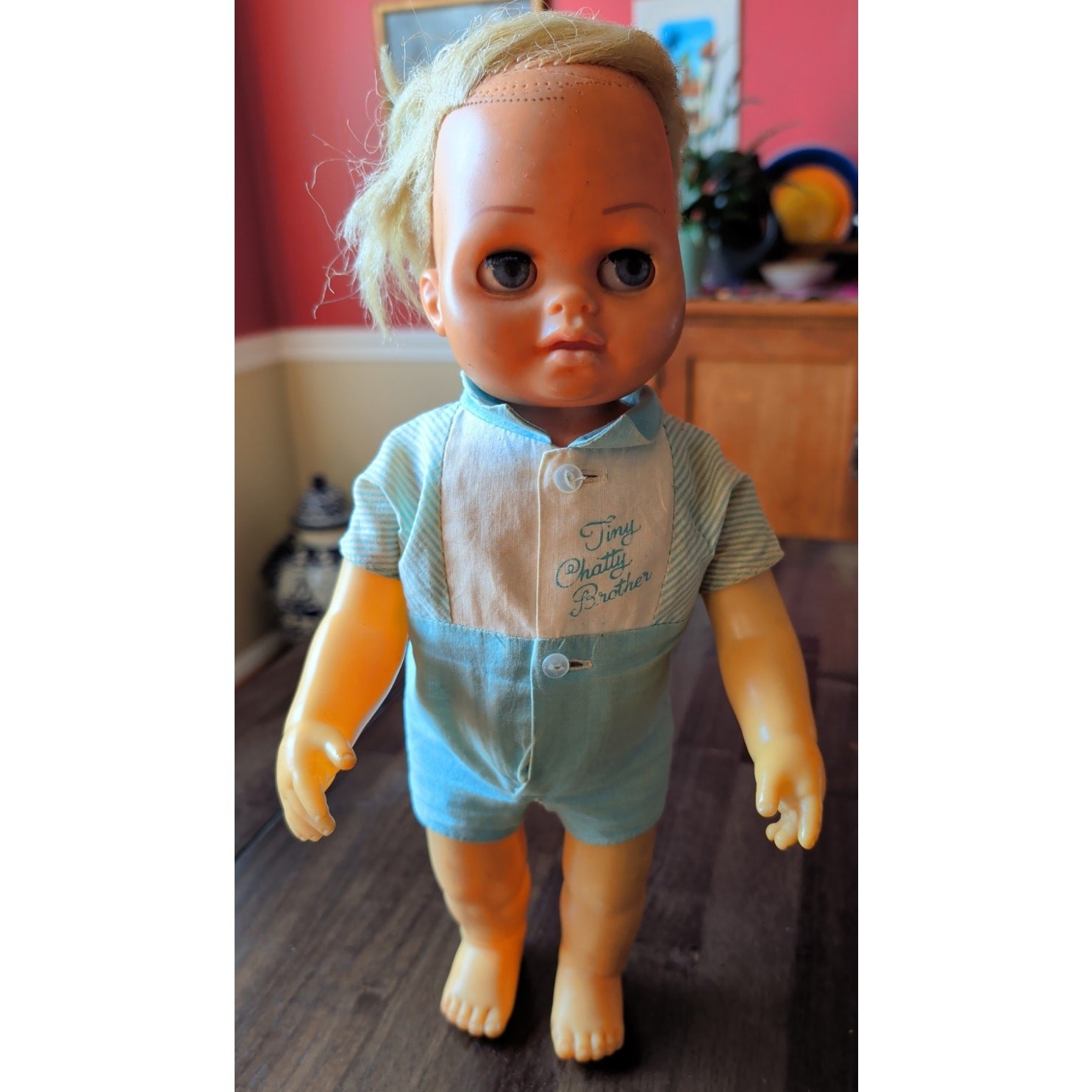 VTG Tiny Chatty Brother Doll 1960s Mattel Original Outfit Pull String Works MUTE