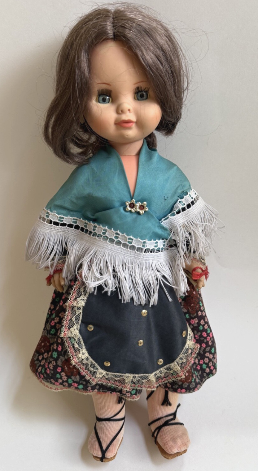 Vintage Toyce 17’’ Girl Doll Made In Spain, Dressed in Folk Costume, Cute! READ,