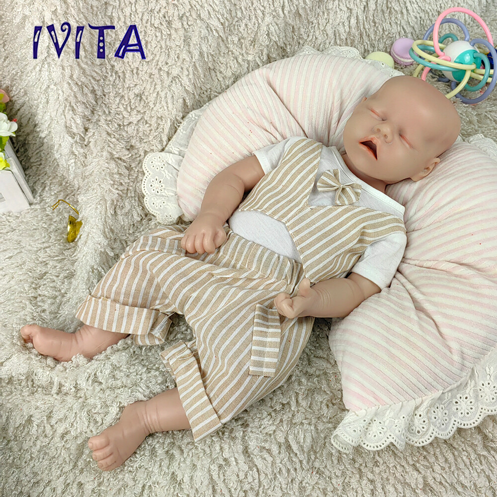 IVITA 18” Silicone Reborn Baby Eyes Closed Sleeping Boy Doll Can Take Pacifier
