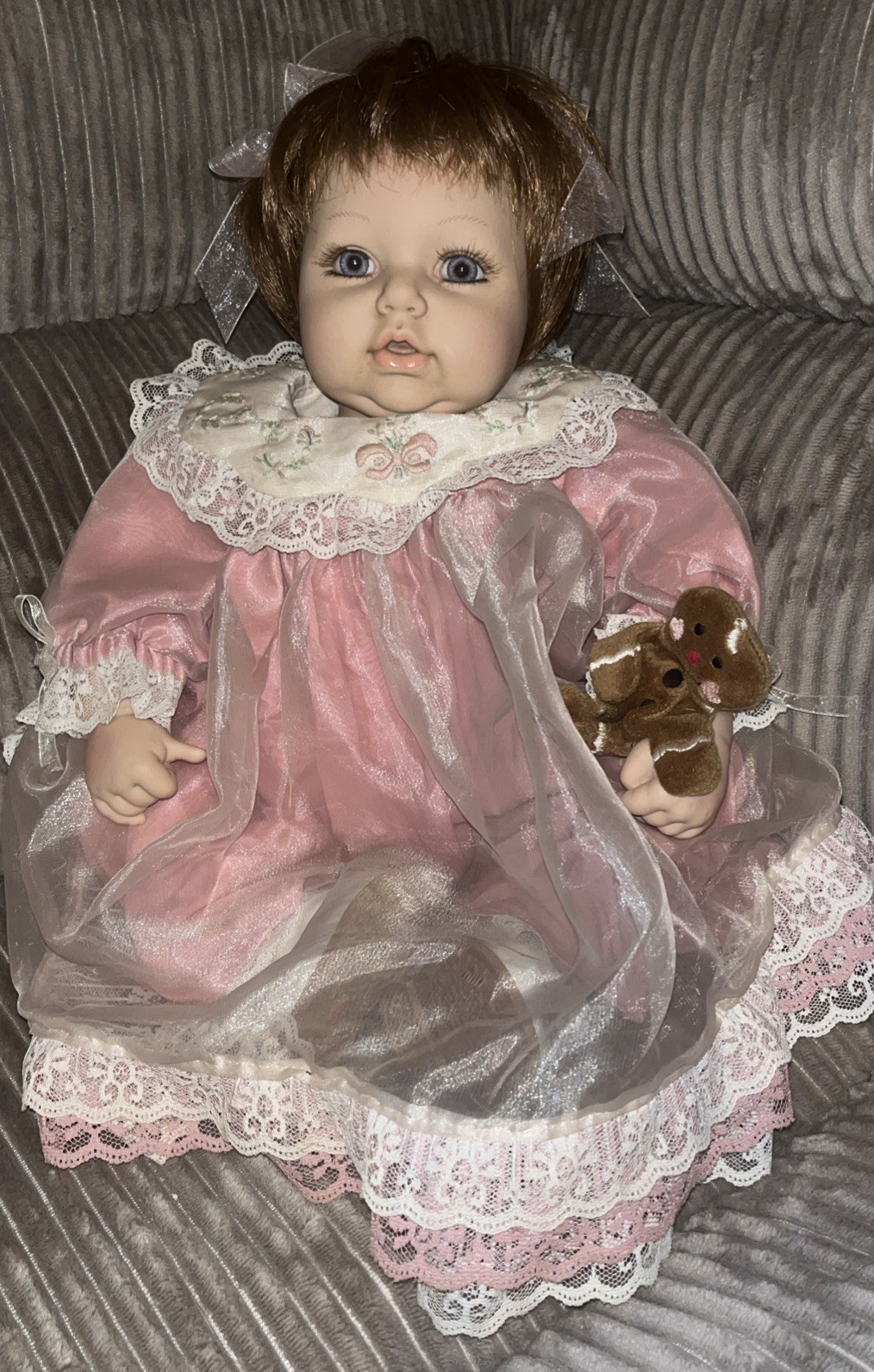 Vtg Adora Doll by Frank Young Weighted Vinyl Pink Frilly Dress Adora Shoes 18”