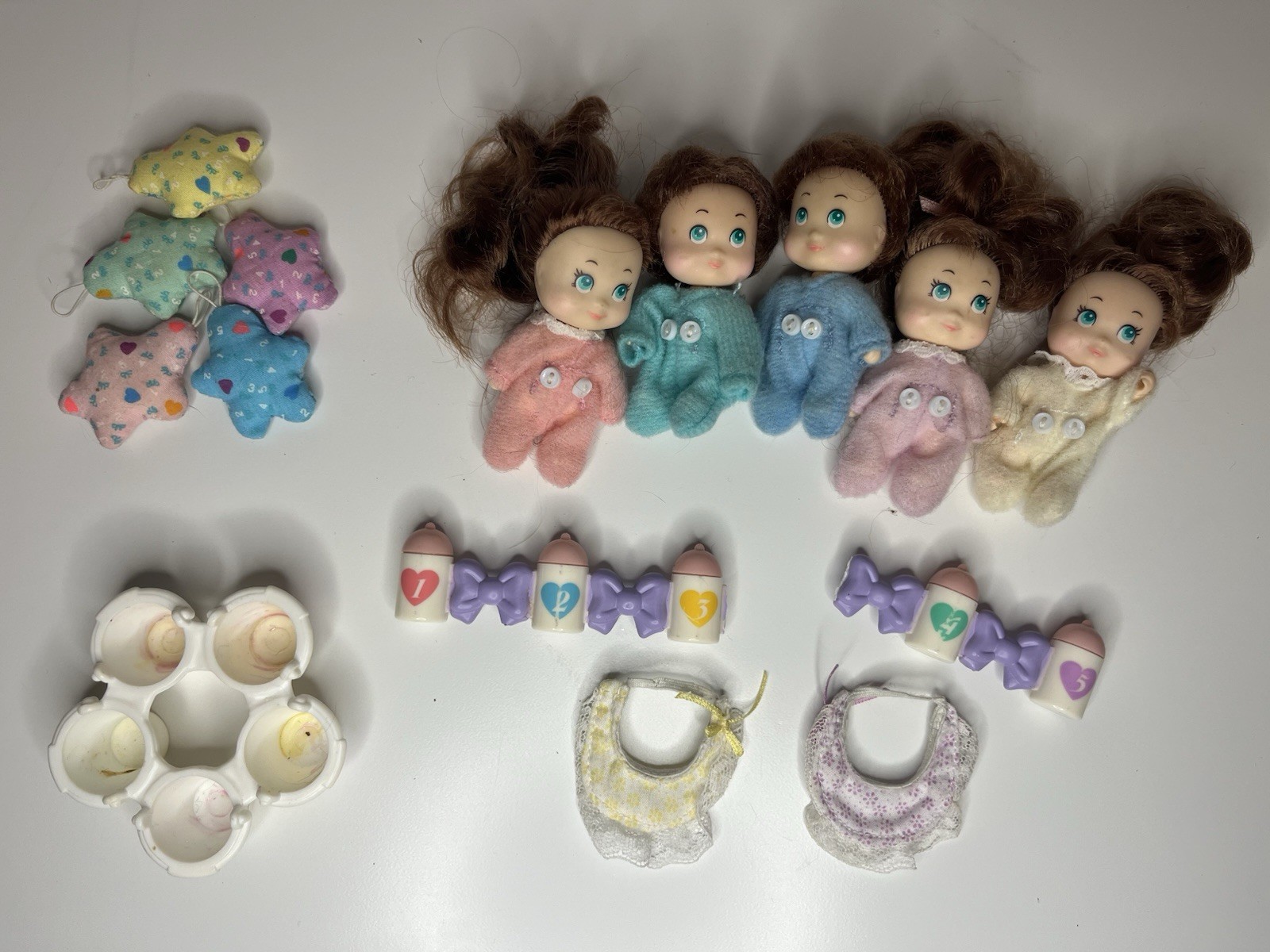 (Set of 5) Vintage Tyco Quints Sleepy Time Baby Dolls Bed Time Babies Pajamas