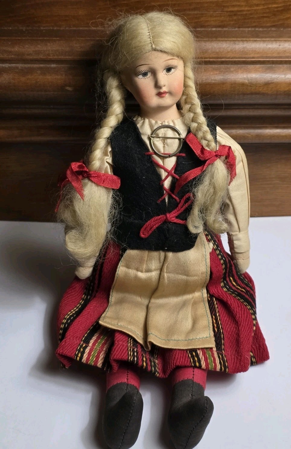 Vintage MARTTA TURKU Finland Finnish Cloth Bisque Doll 10″