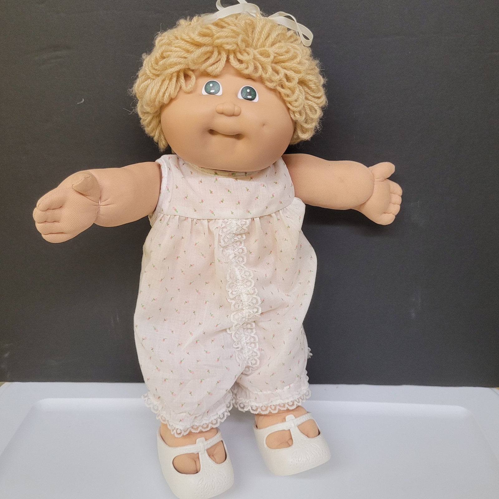 Vtg 1982 Cabbage Patch Popcorn Blonde Green Eyes Original Outfit Rare Coleco