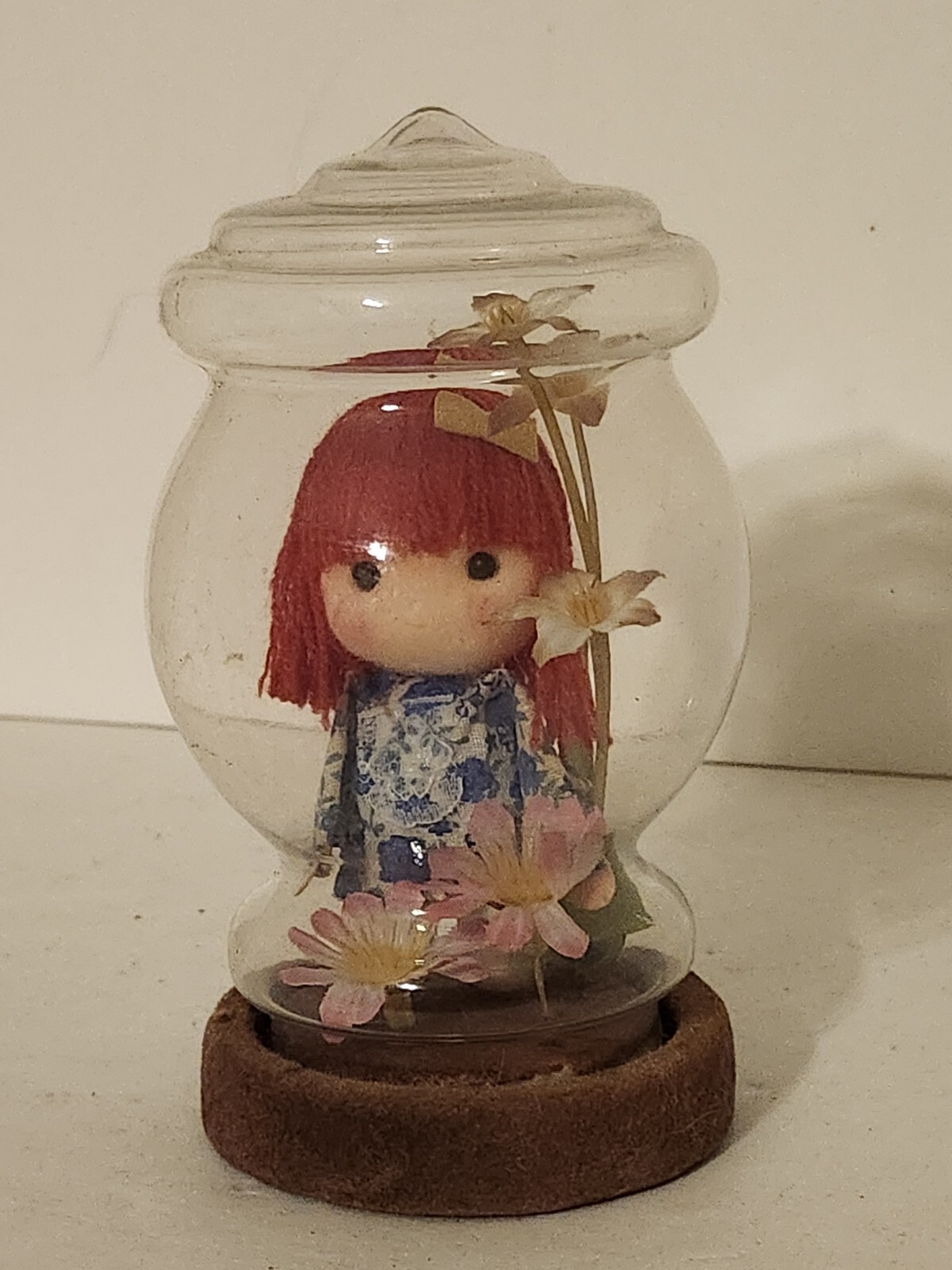 Vintage/Collectible/ Miniature Red Head Doll in Glass Dome/