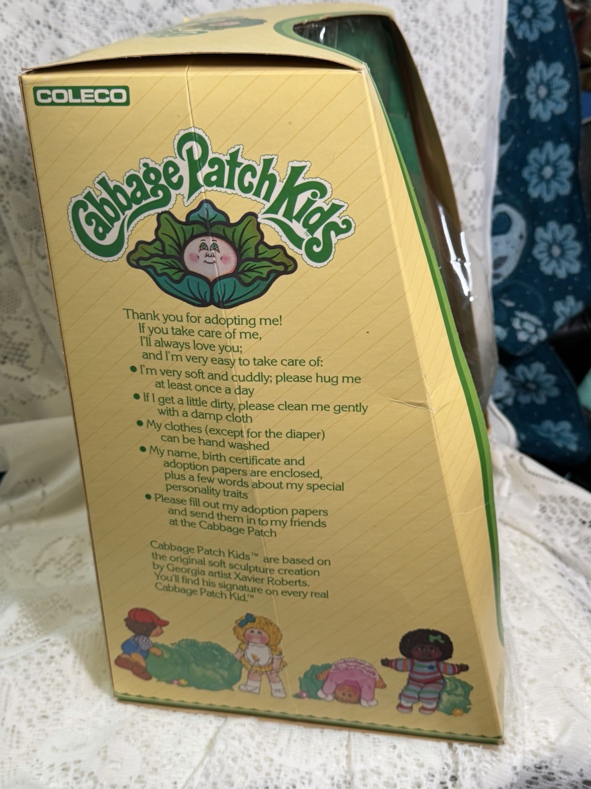 1985 Cabbage Patch Kids Open Box, Never Removed FM2 Wheat Blonde Pigtails Green