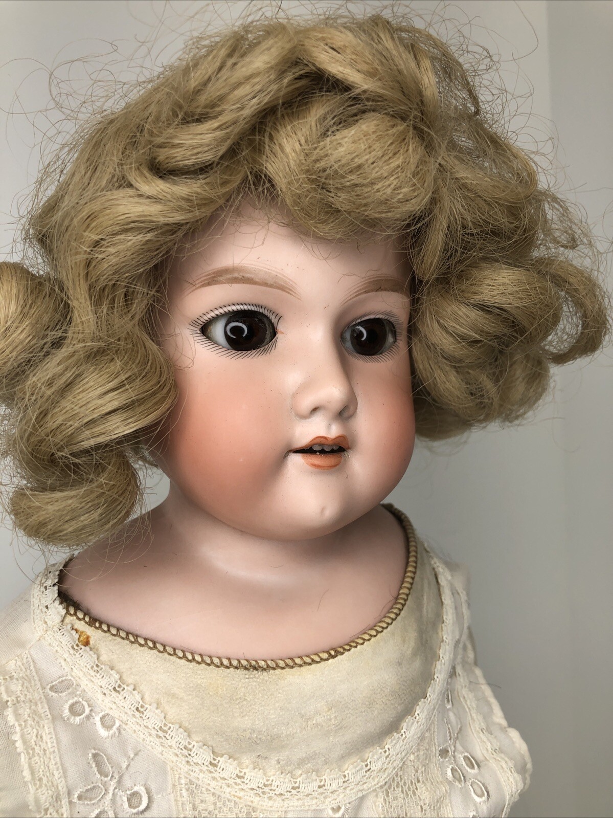 24” Antique Germany Bisque Doll AM Floradora 5 Leather Body Brown SL Eyes #o