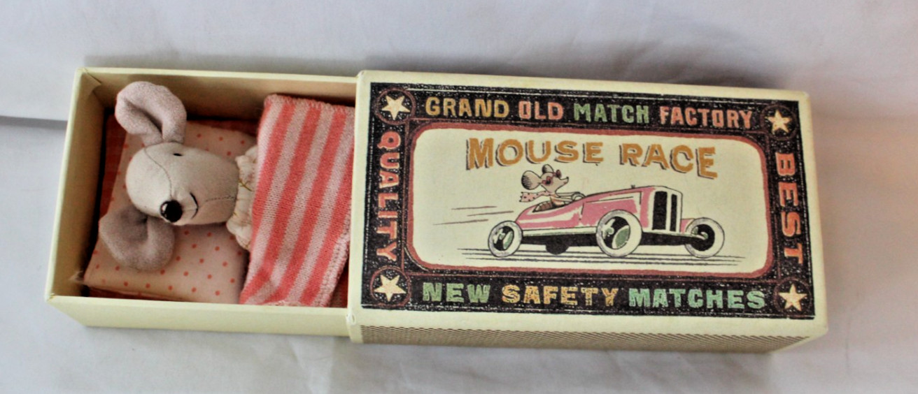 NEW Maileg Big Sister Mouse Wearing Nightgown in Box Race Matchbox – USA SELLER
