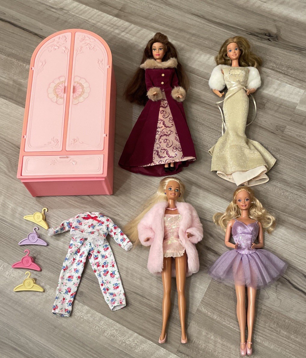 Vintage Barbie Mixed Lot Of 4 Dolls Wardrobe, Flannel PJs As Pictured, Redressed