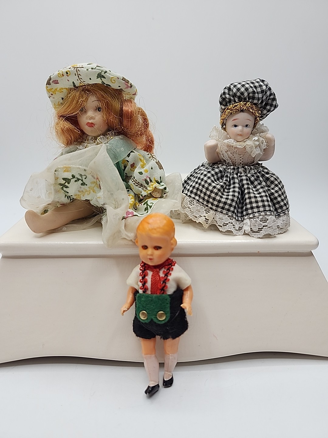 Lot of 3 Vintage Little Porcelain & Celluloid Dolls Dollhouse
