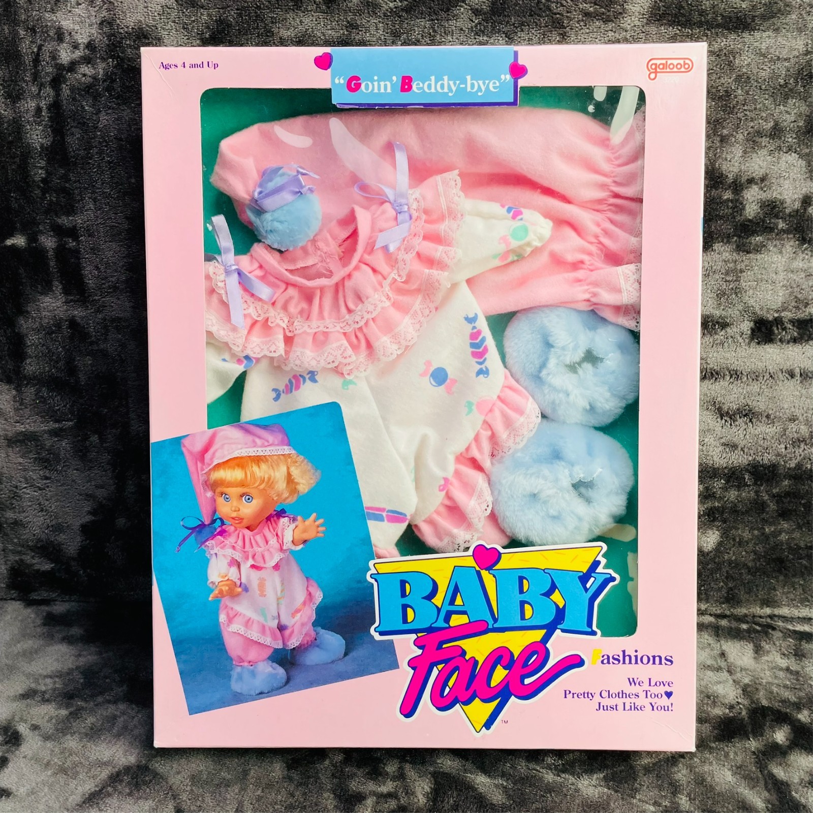 Vintage Galoob Baby Face Goin’ Beddy-bye Pink Nightwear Outfit 13in Doll NIB