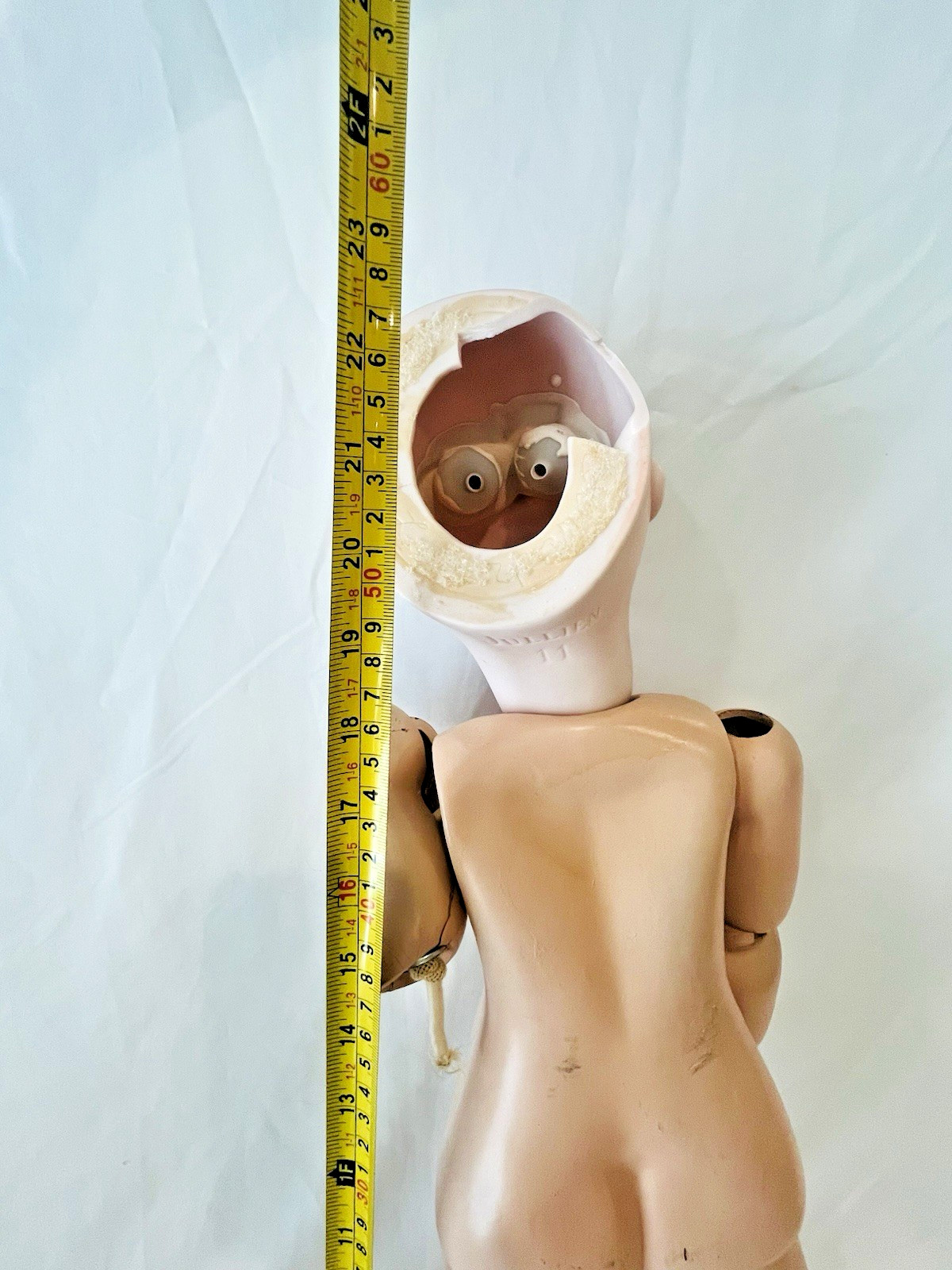 Ball Jointed Composition Doll Body with Broken Arm & Bisque Head Parts 22″