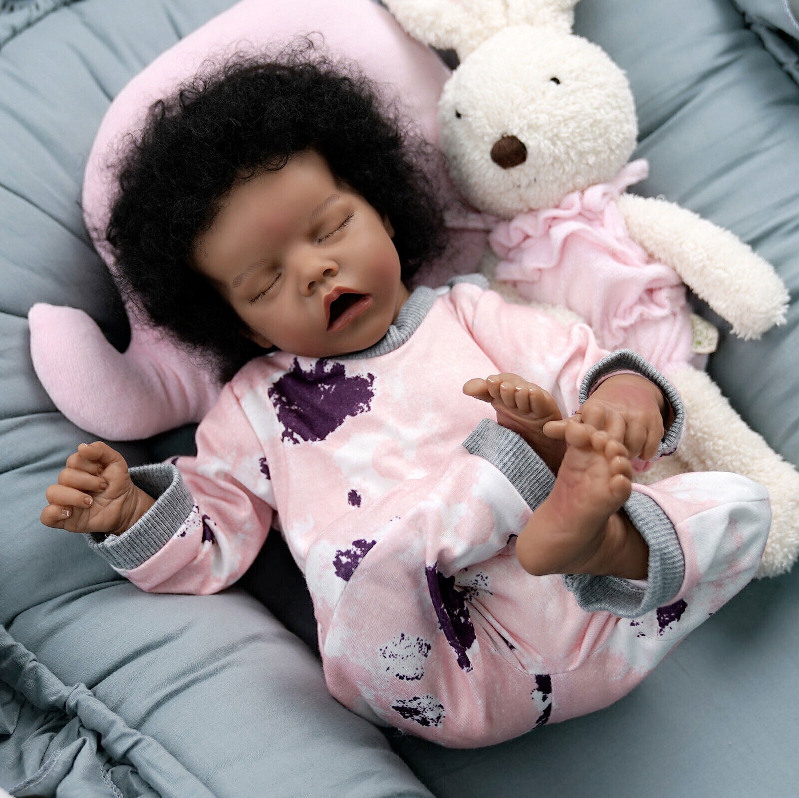 Reborn Baby Dolls Lifelike African American Vinyl Silicone Black Skin Girl Doll
