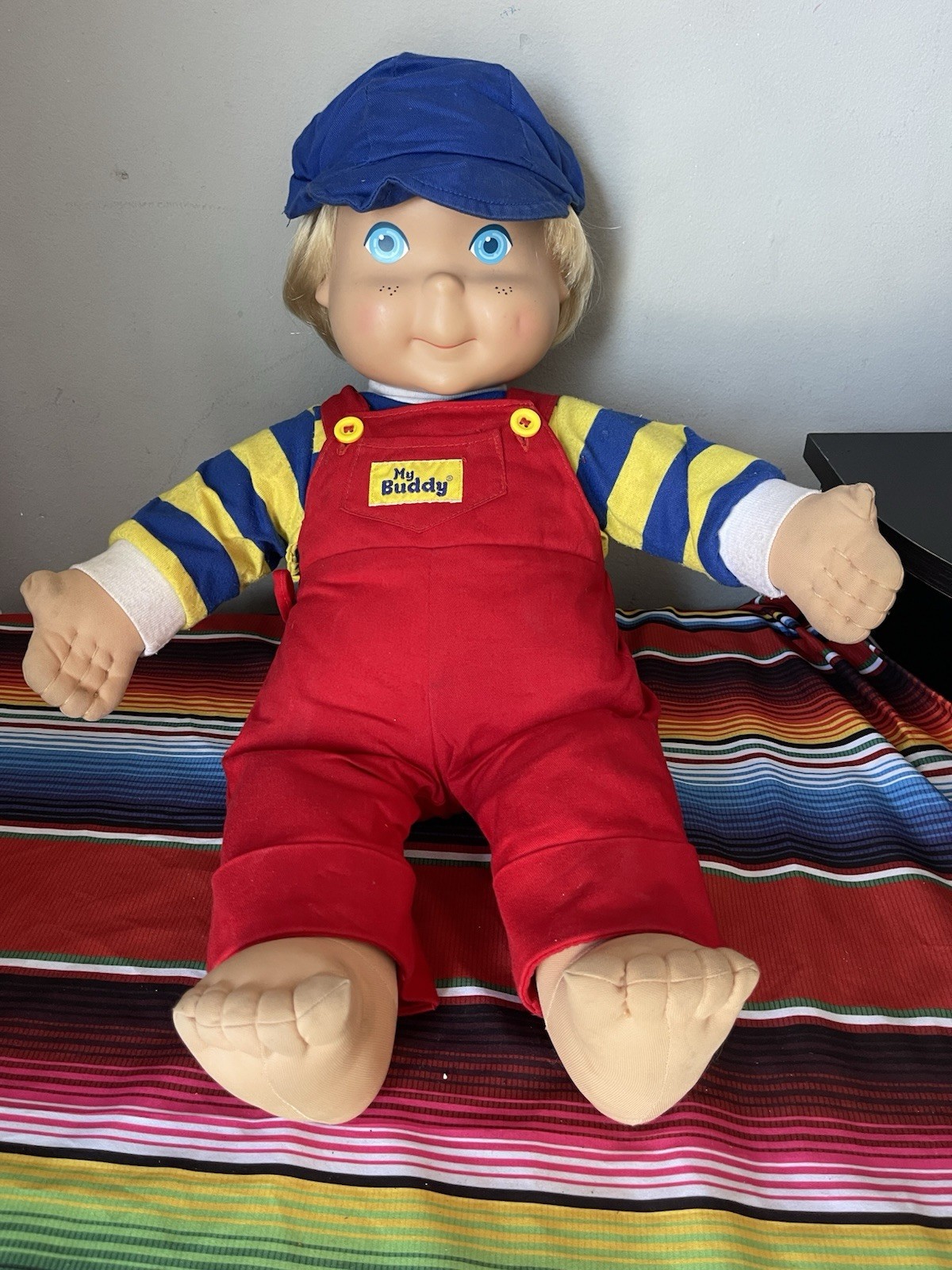 My Buddy Kid Doll Playskool 1986 A Real Pal, Blonde Hair Blue Eyes Red Overalls
