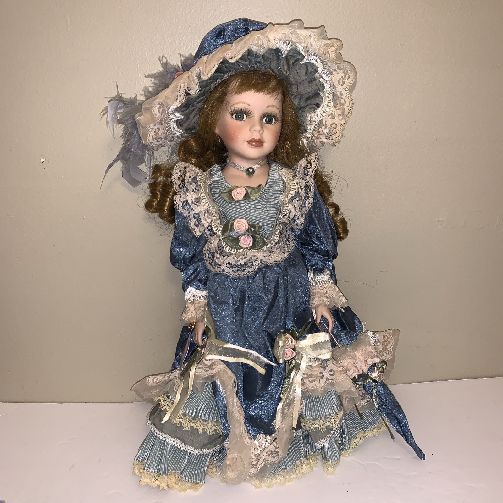 Emerald Doll Collection Tammy Porcelain Doll 2002 Victorian Dress Auburn Curls