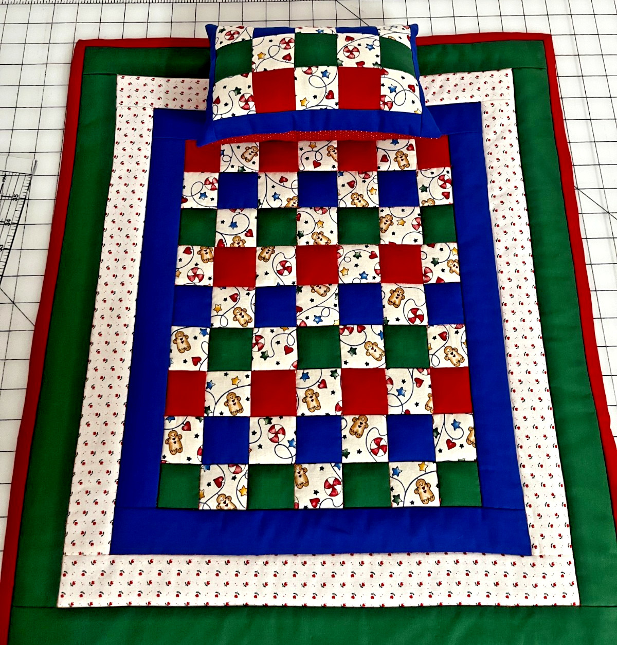 Gingerbread Handmade 2 Pc Doll Bedding Set – Patchwork Quilt & Pillow Cotton New