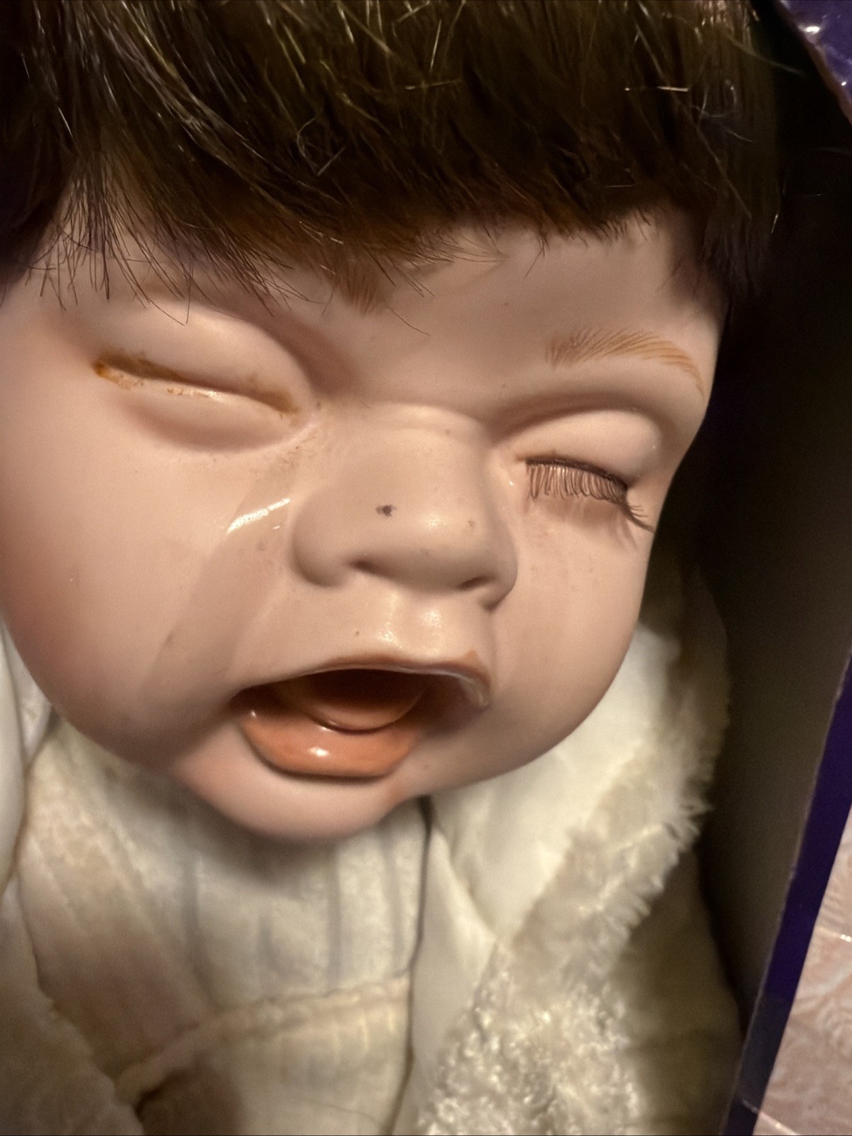 GOLDENVALE Porcelain Crying Jacob Doll 22”W/Wooden Stand NEW In Box See Pictures