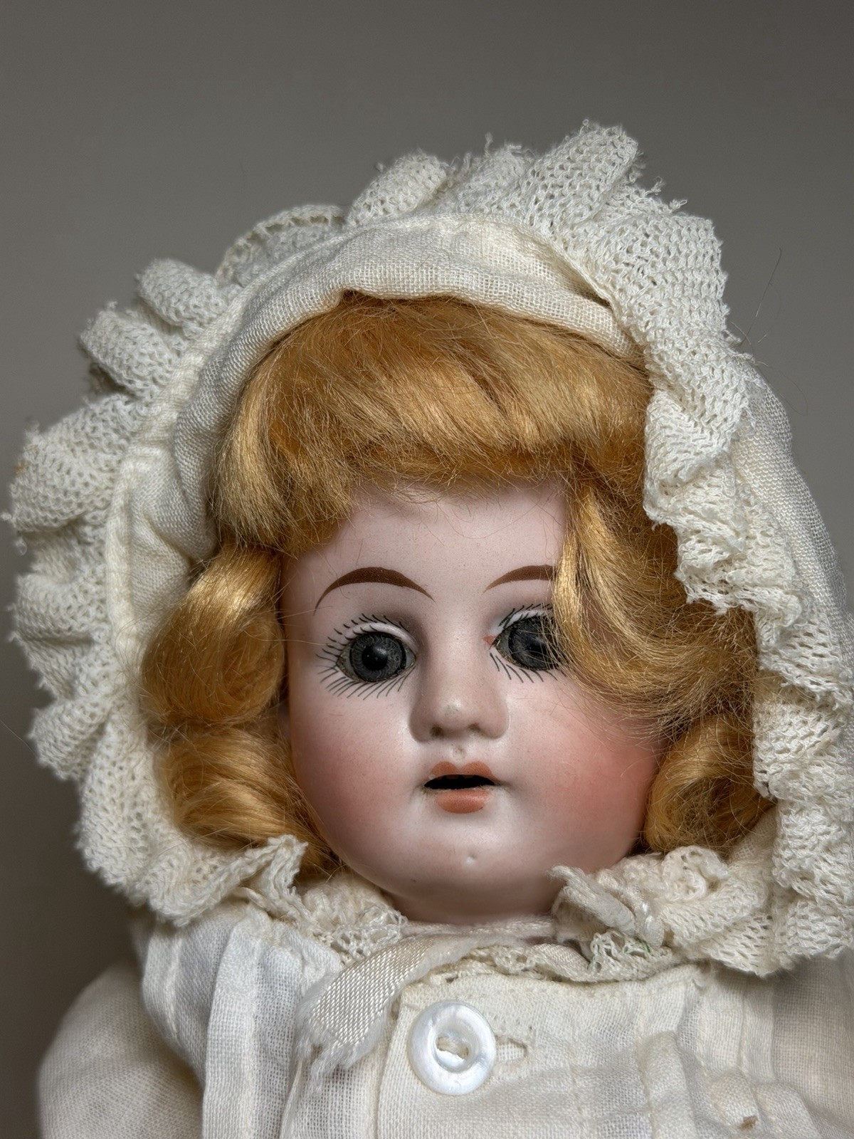 Antique Bisque Doll Ernst Heubach Horseshoe Mark Teeth Leather Body