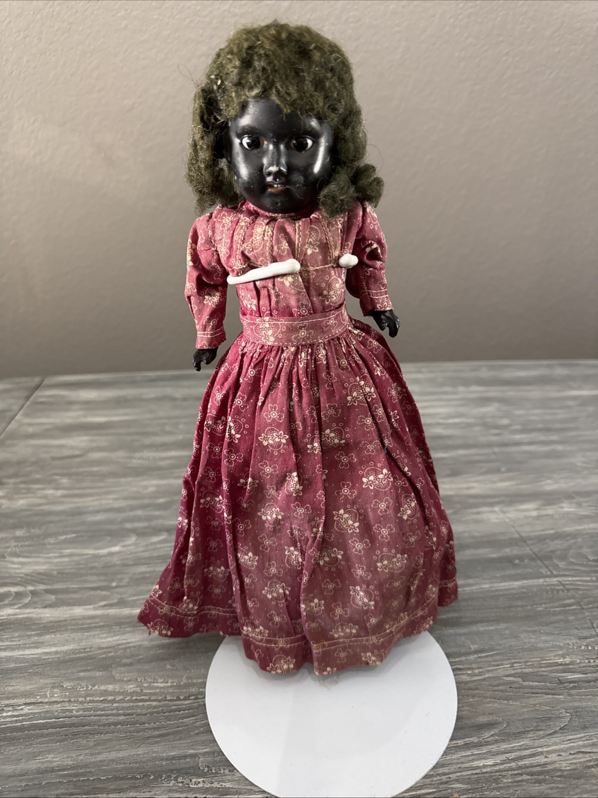 Antique German Bisque Doll “d” Black Doll 12 IN Solid Dome Skin Wig Pm
