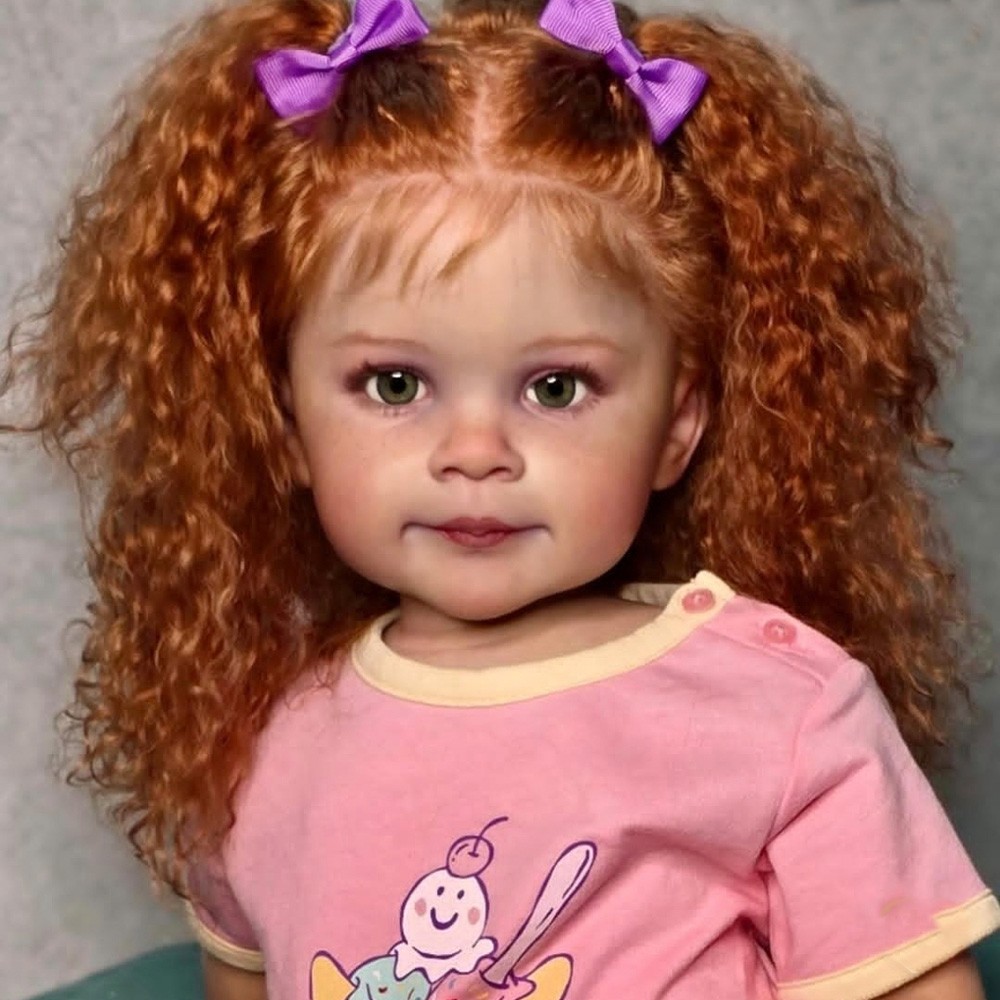 30″ Finished Lifelike Reborn Toddler Girl Doll, Curly Red Rooted Hair Cloth Body
