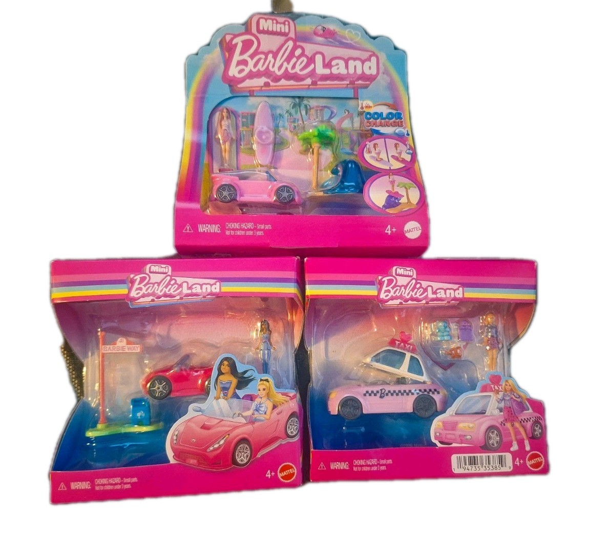 Barbie Mini Barbie Land Playsets With 1.5-Inch Doll And Car. Lot Of 3. New!
