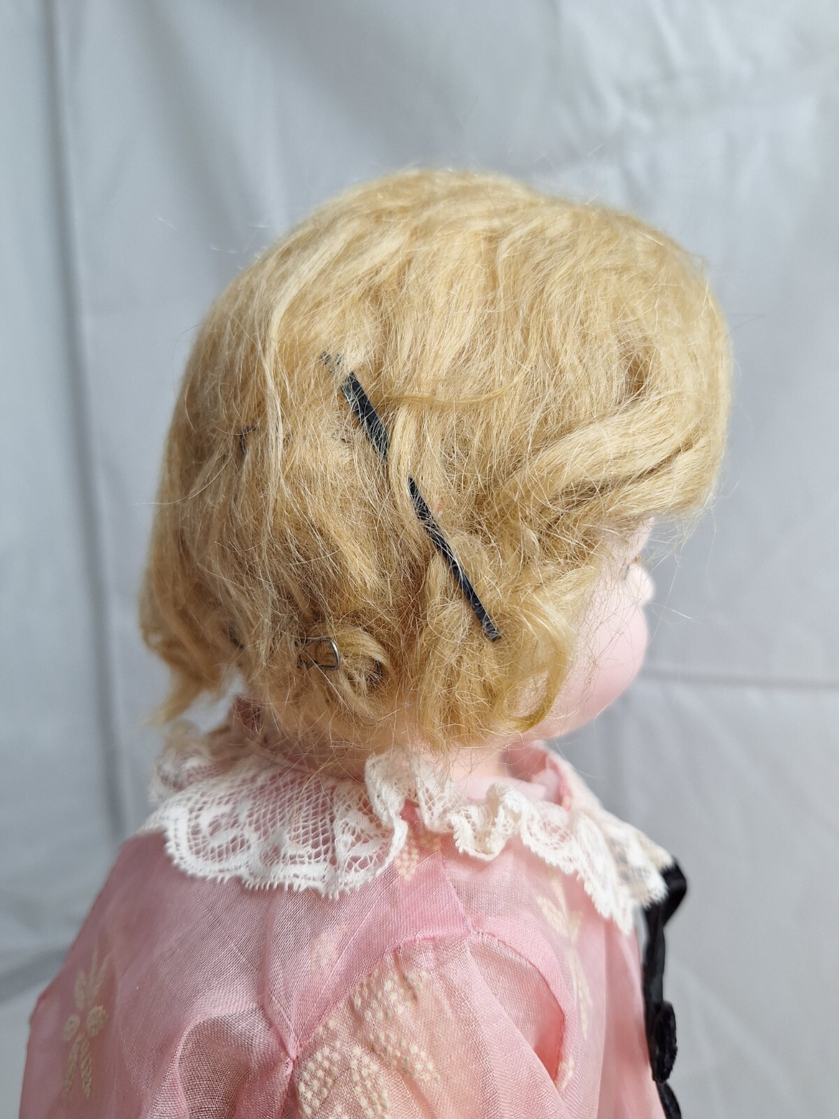 Antique 16” Composition Mama Doll Tin Eyes Old Clothes + Mohair Wig 1910s-1920s