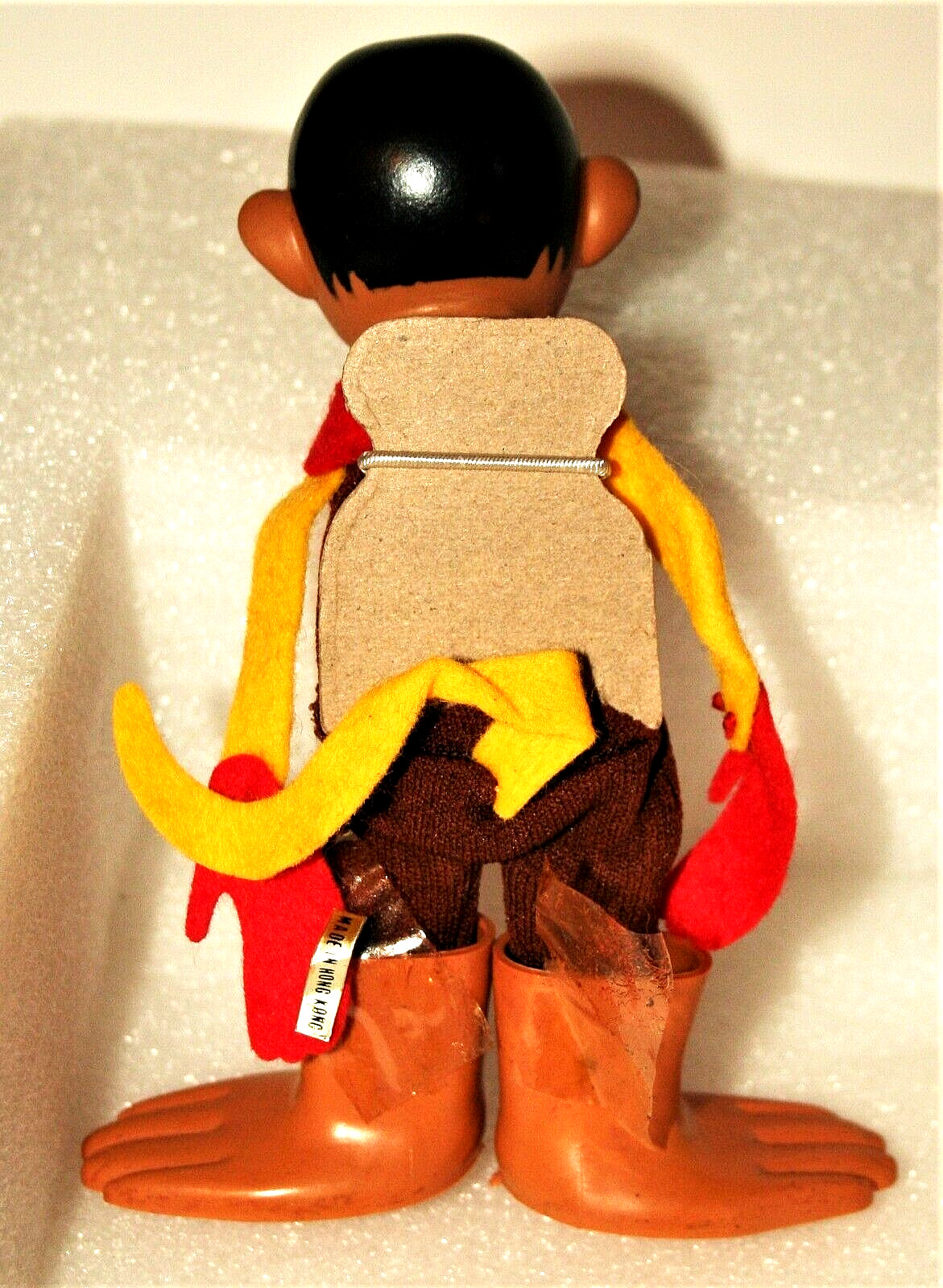 Vtg Cloth & Plastic Monkey 5″ Finger Puppet Doll Hong Kong 1970s New NOS