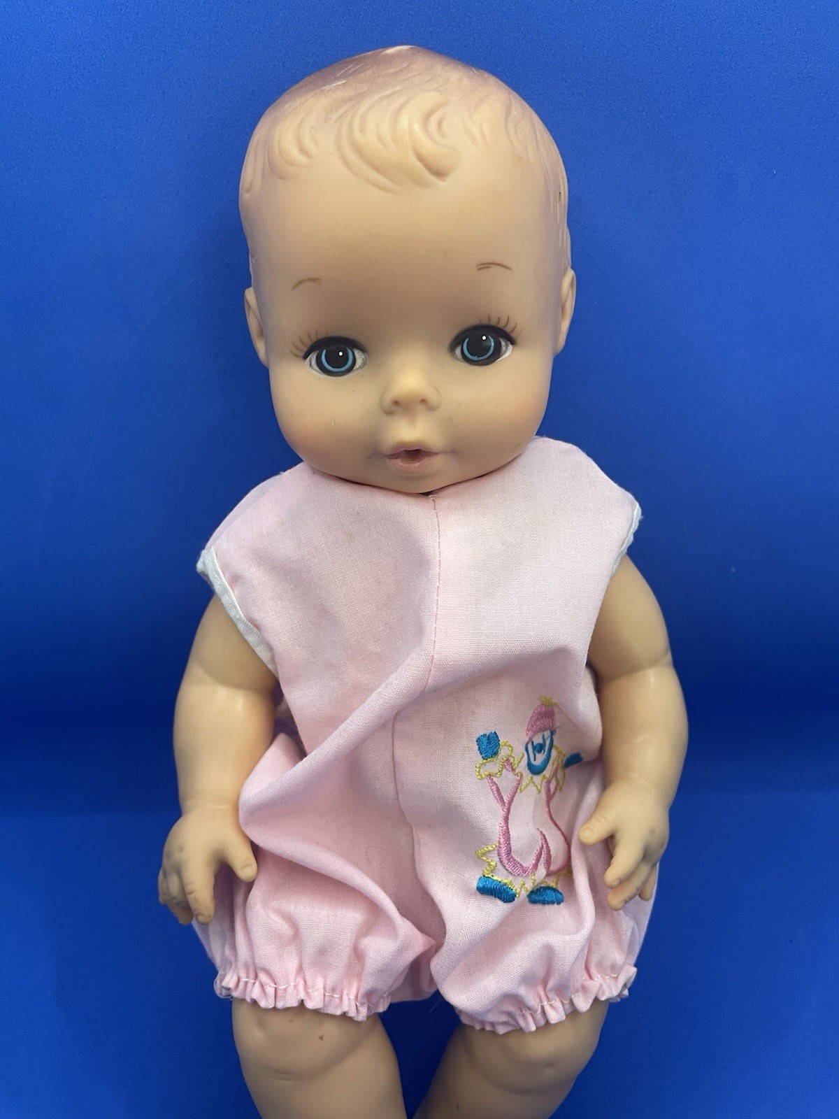 Vintage 10″ RUBBER Vinyl Drink Wet & Care Molded Hair Baby Doll Hong Kong