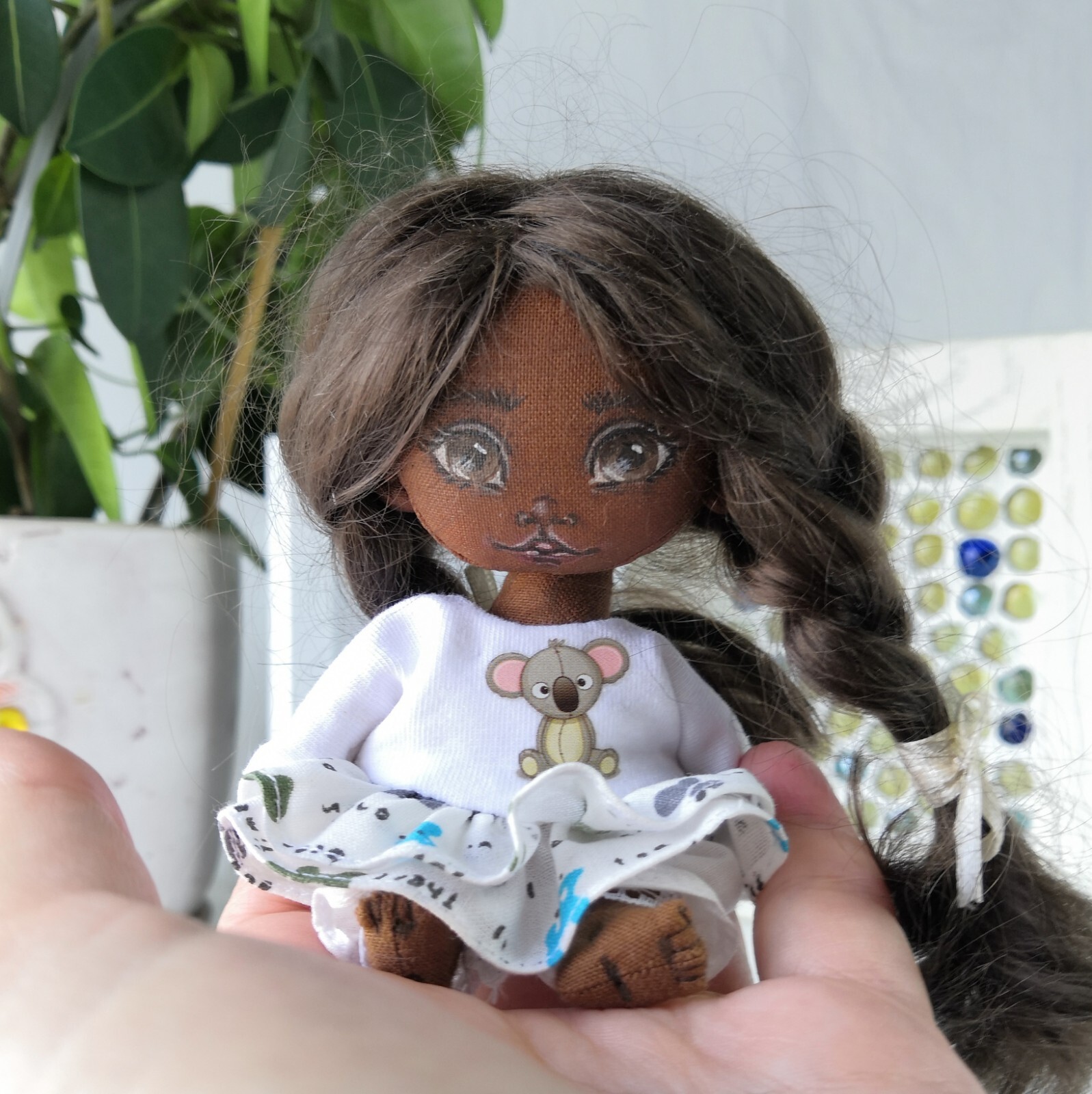 Tiny handmade doll African American little doll Rag doll Art doll Small dark dol