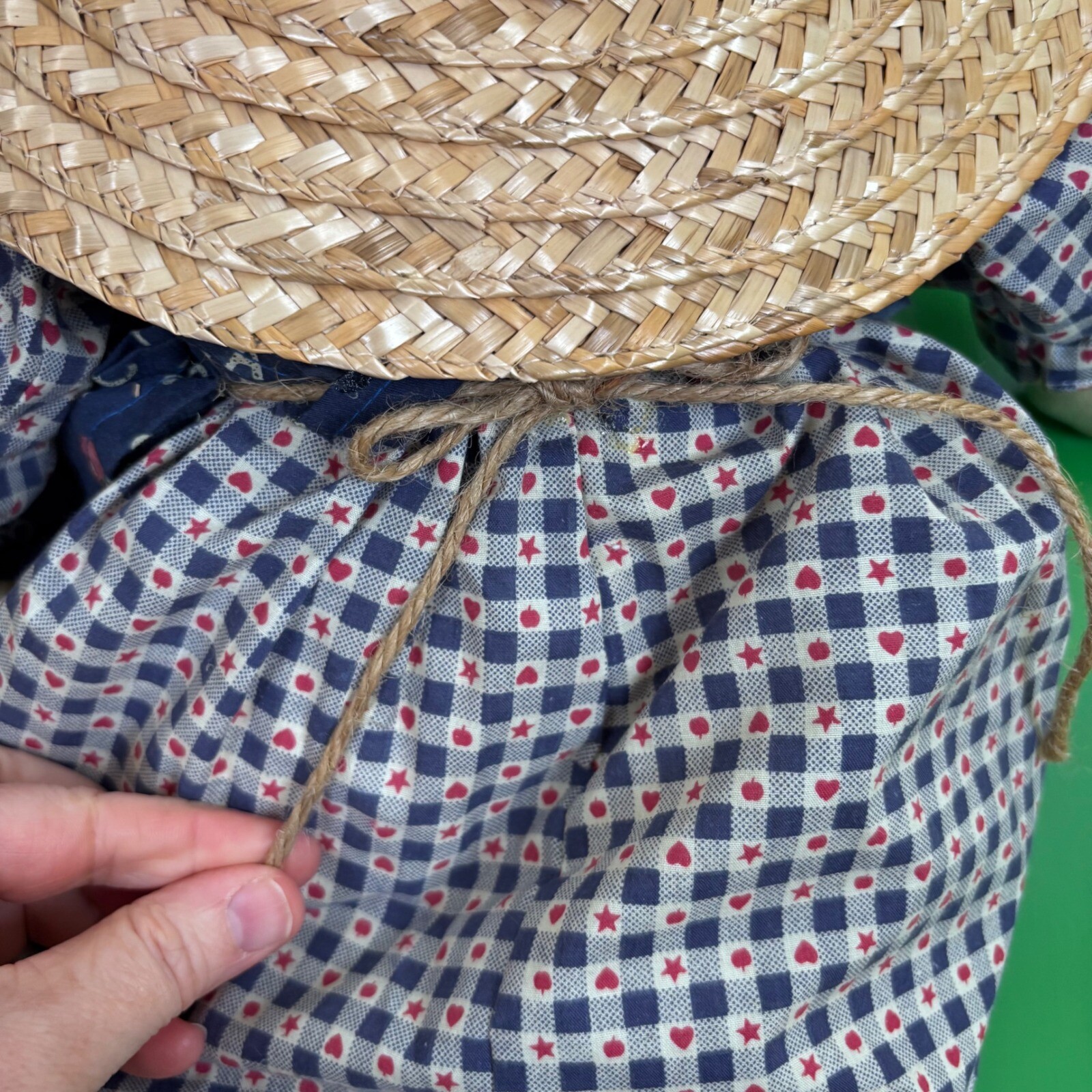 Vintage Handmade Rag Doll Country-core Decor Straw Hat ABC Dress 28″Decor