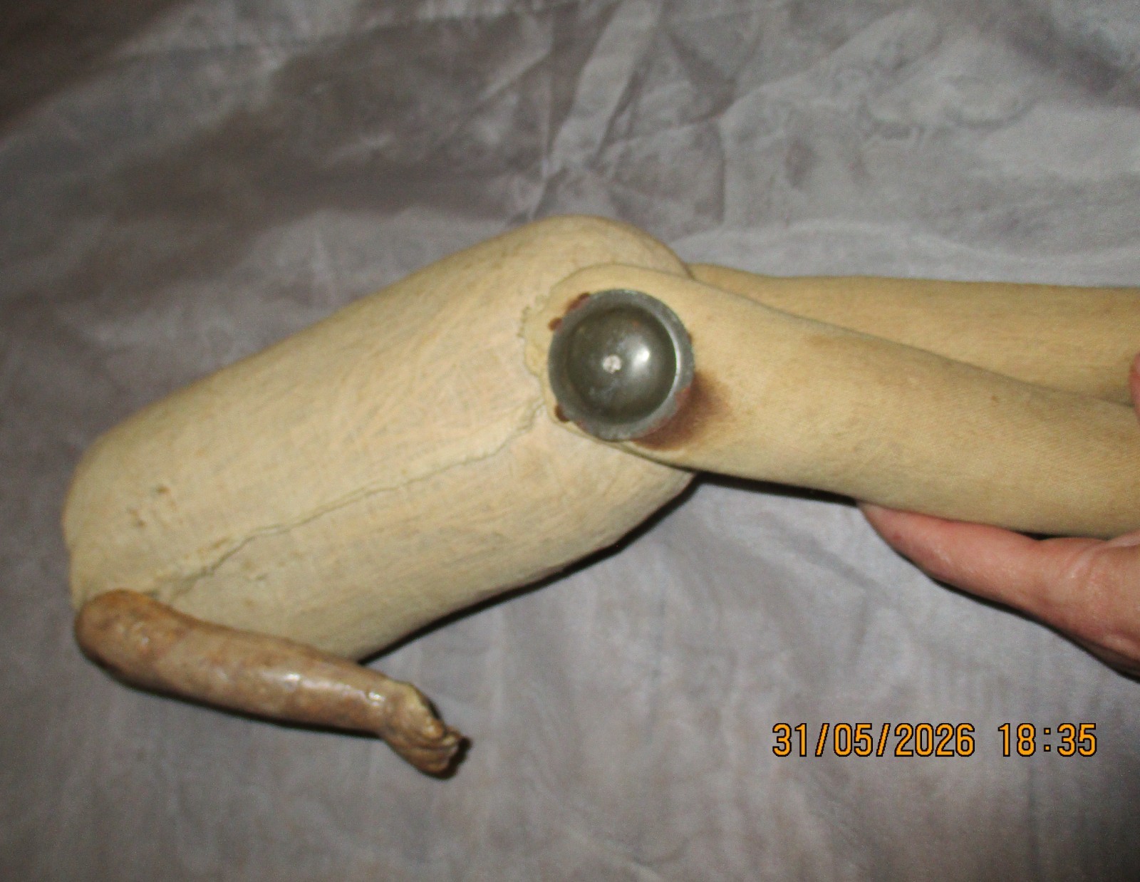 Antique Composition Doll 17″ Cloth Body Straw Stuffed All Original waxed arms