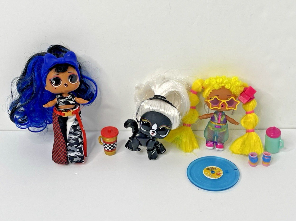 LOL Surprise Remix Hair Tots JK Pets Lot- NAE NAE, DOWNTOWN & SOLO SKUNK Dolls