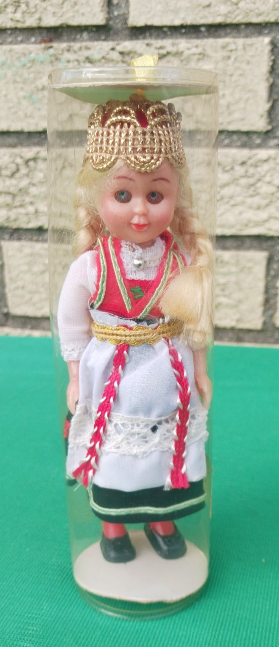 Vintage Norwegian Souvenir Doll In Traditional Costume Sleepy Eyes 6.5″